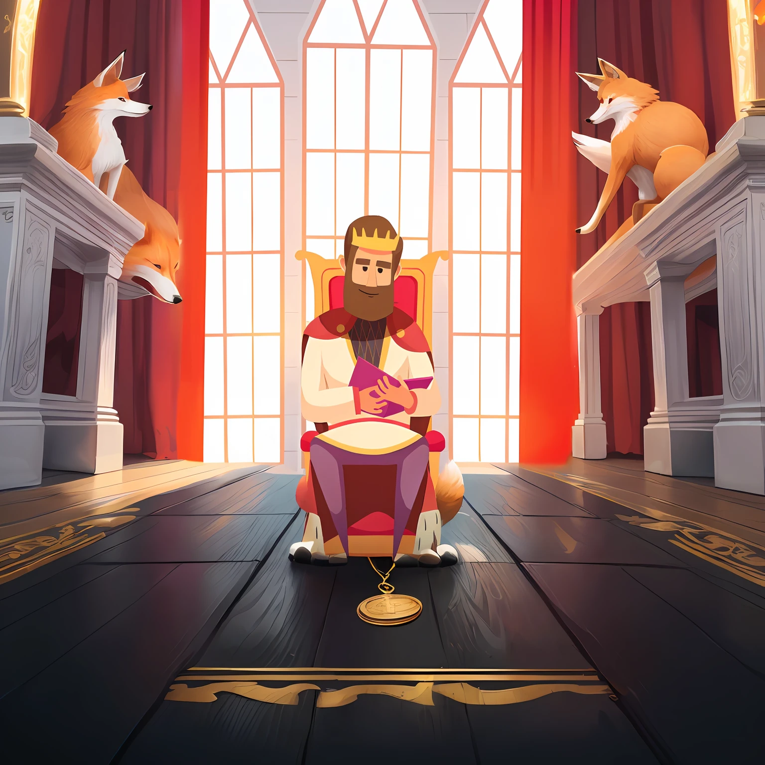 masterpiece, medieval style, (medieval medal), (fox on the floor), cartoon style
