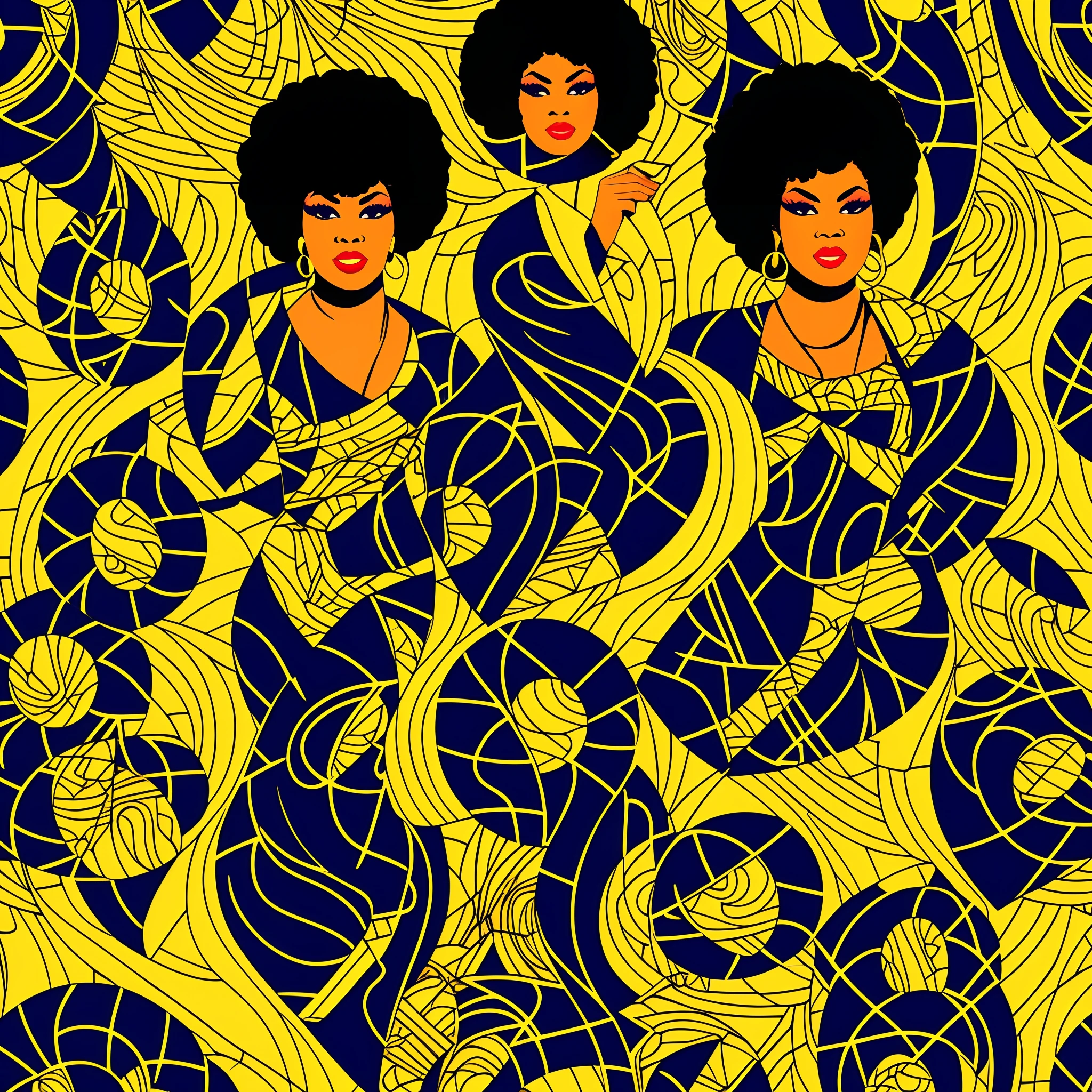 african american woman, 60's disco diva, seamless pattern, kintsugi art style --auto