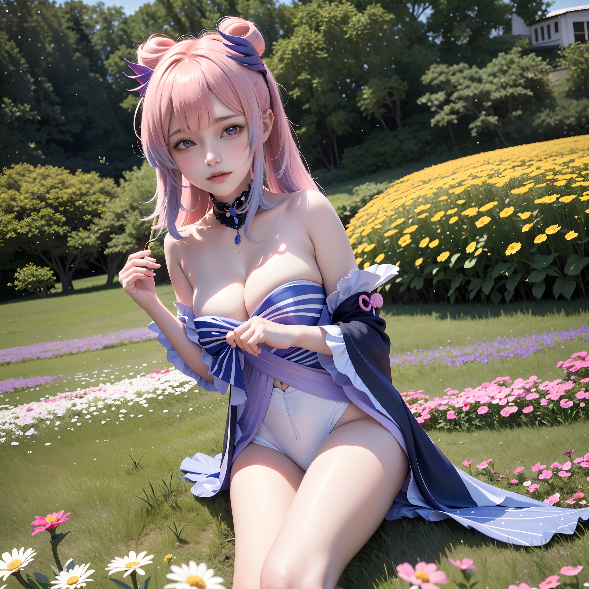 ultra high res, (photorealistic:1.4), raw photo,16K, (solo,1girl,li:1.2), Flower field, flower, butterfly, kokomidef, kokomirnd,