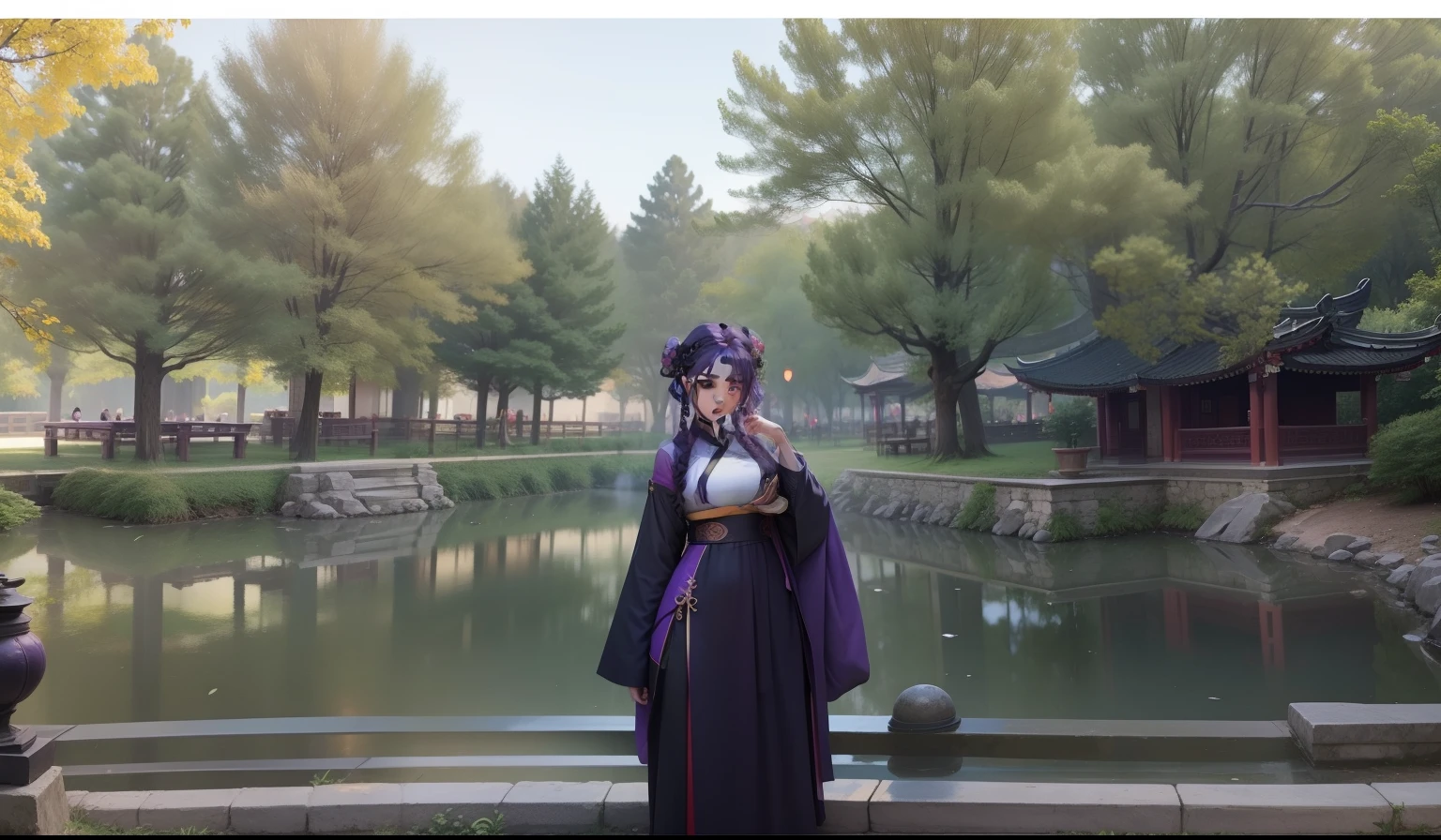 one-girl, Hanfu,curlies,Purple hair big breasts