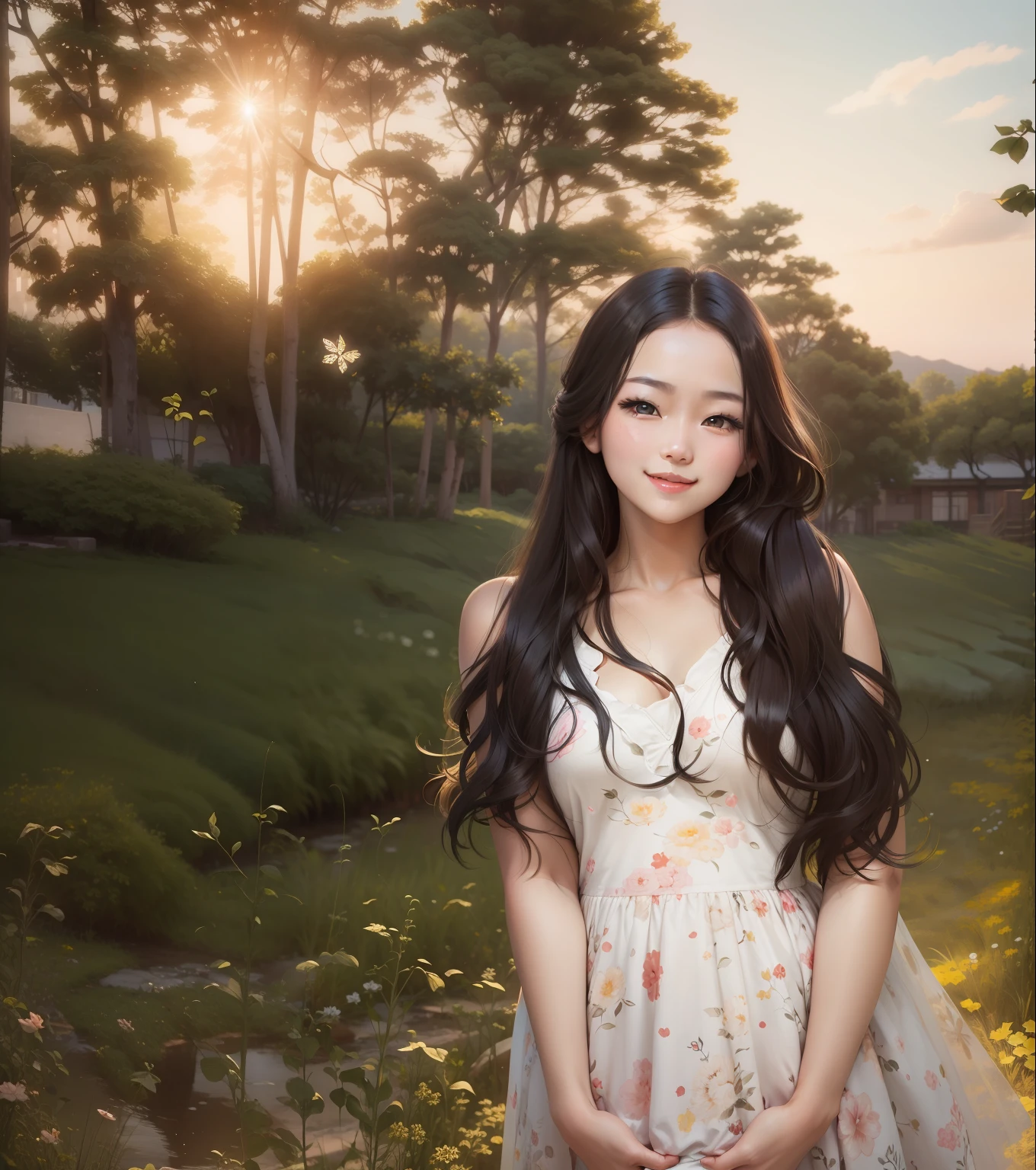 Beautiful girl, smile, human, beautiful eyes, korean girl, floral dress,