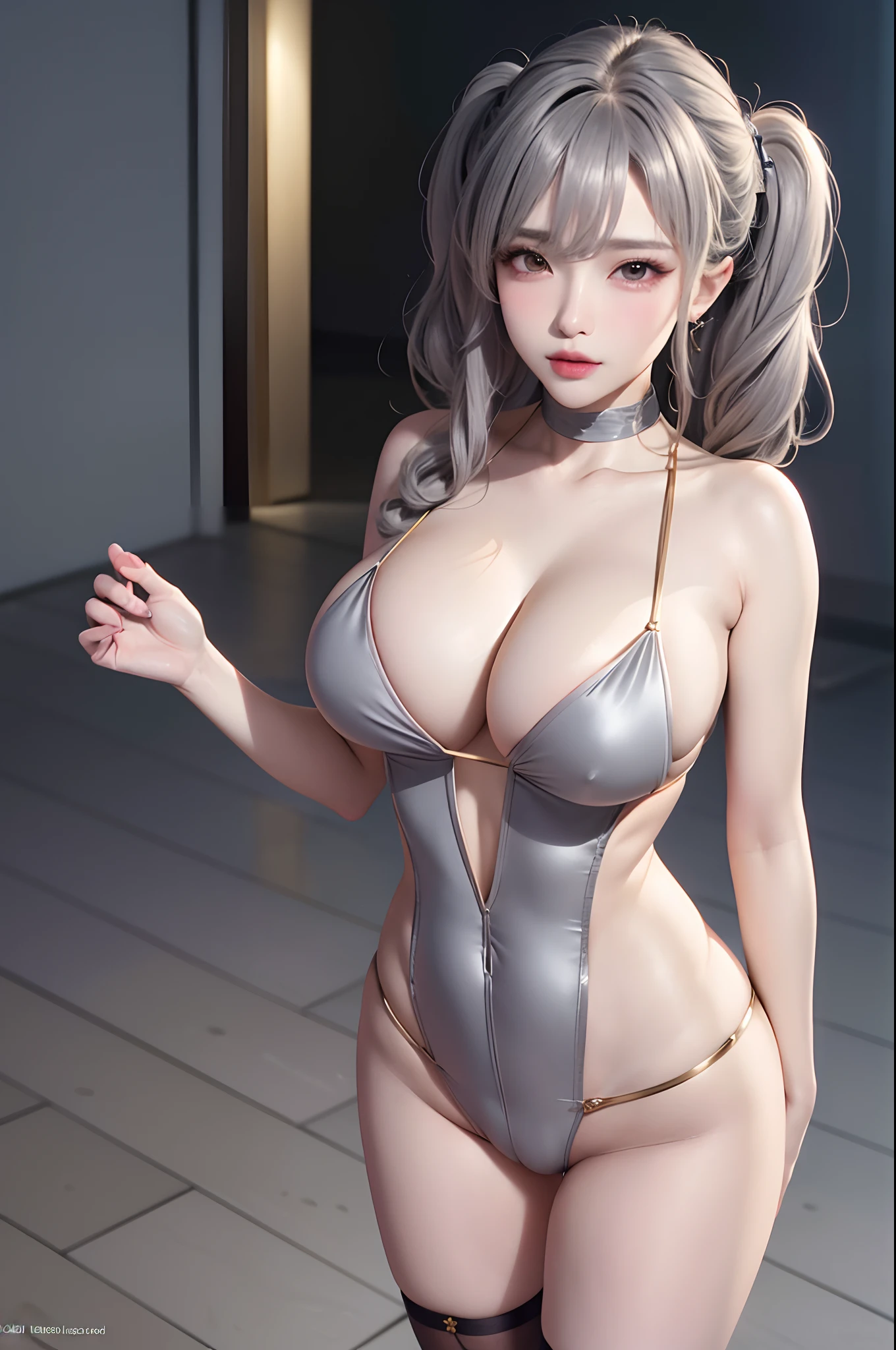 extremely detailed CG unity 8k wallpaper,(masterpiece),(best quality),(ultra detailed),(ultra realistic),(Best character details:1.36),nikon d750 f/1.4 55mm,dynamic angle,professional lighting, photon mapping, radiosity, physically-based rendering, outdoors,busy street,looking at viewer,blush, 1girl,mature female,milf,tall body,golden proportions,(Kpop idol),(shiny skin:1.2),(oil skin:1.1),makeup,[:(high detailed face:1.2):0.2]:,PureErosFace_v1, ((wavy gray hair and a sophisticated sense of style)),(aegyo sal:1),(puffy eyes),(eyelashes:1.1),(parted lips:1.1),red lipstick,wide shoulders,(medium breasts:1.1),(cleavage:1.1),animal ears,(big ass:1.2),thighhighs, silk coat, song, song Dynasty, song clothing
