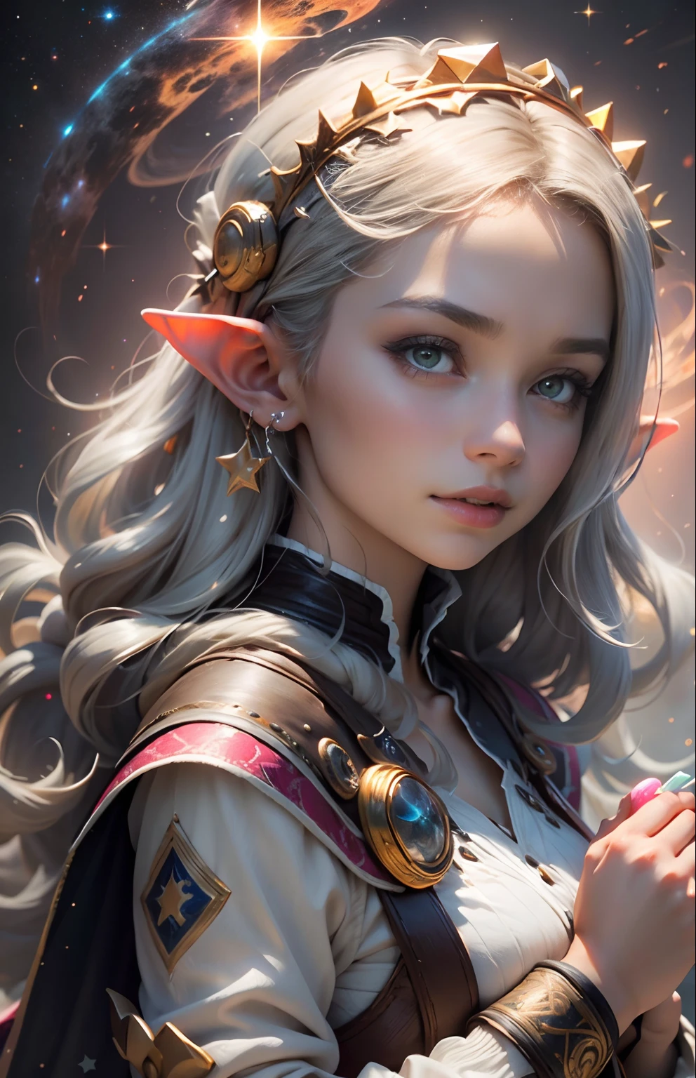 "((obra maestra)), La mejor calidad, rosa, A delicate elven princess exploring a world of chewing gum (chicle), Luz y espacio, Una amplia variedad de tonos pastel, All in high definition and detail, como gravedad cero, Visera de casco que muestra el universo, espacio profundo, Estrellas, Galaxias, Coloridas rocas espaciales, Lots of energy and excitement!"