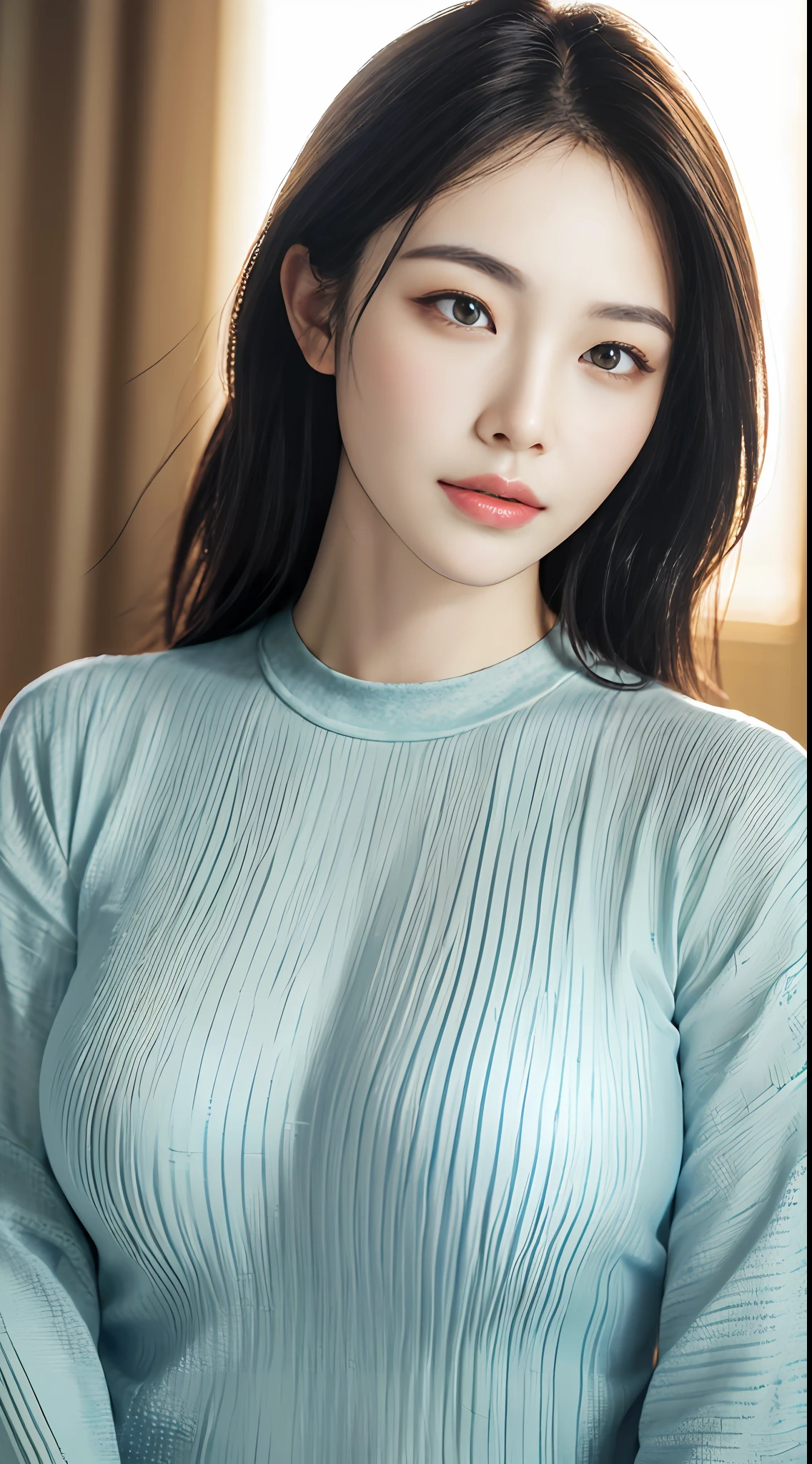 Clothed、(photoRealstic:1.4)、(hyper realisitic:1.4)、(reallistic:1.3)、(Smooth lighting:1.05)、32K、1girl in、20 years girl、Realistic lighting、Back lighting、Facial Lights、(brightened light:1.2)、(Quality Improvement:1.4)、(Realistic textured skin of the highest quality:1.4)、fine detailed eyes、A detailed face、Fine quality eye、(Tired, sleepy and satisfied: 0.0)、tshirts、(enhance the atmosphere of body line:1.1)、(Increase the beauty of skin texture:1.1)、爆乳、huge tit、