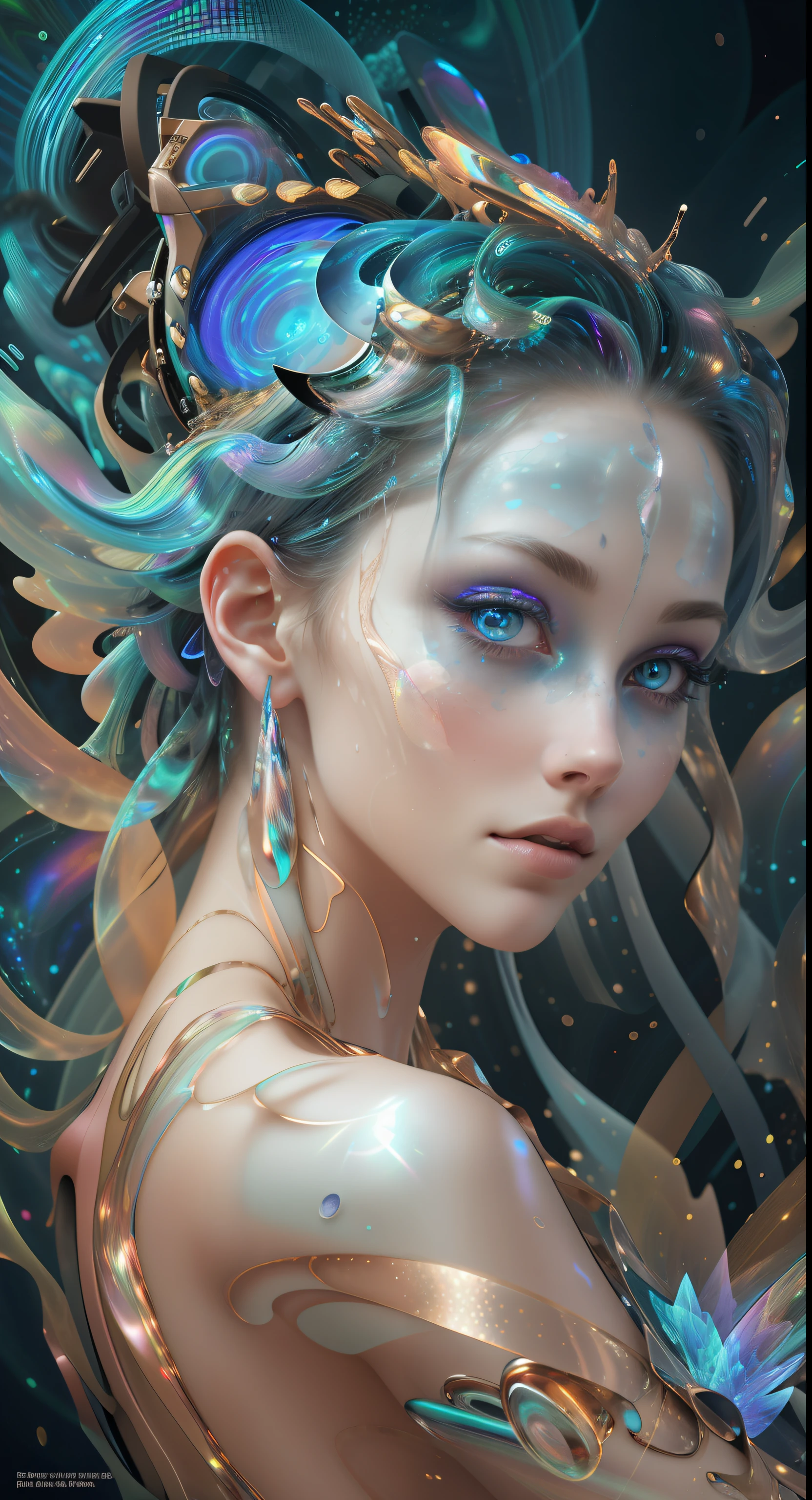 Mesmerizing Holographic face materials shimmer in motion, Photography in the style of Rankin —s 200 —w 6 —ar 4:5 —chaos 10 —version 5.2