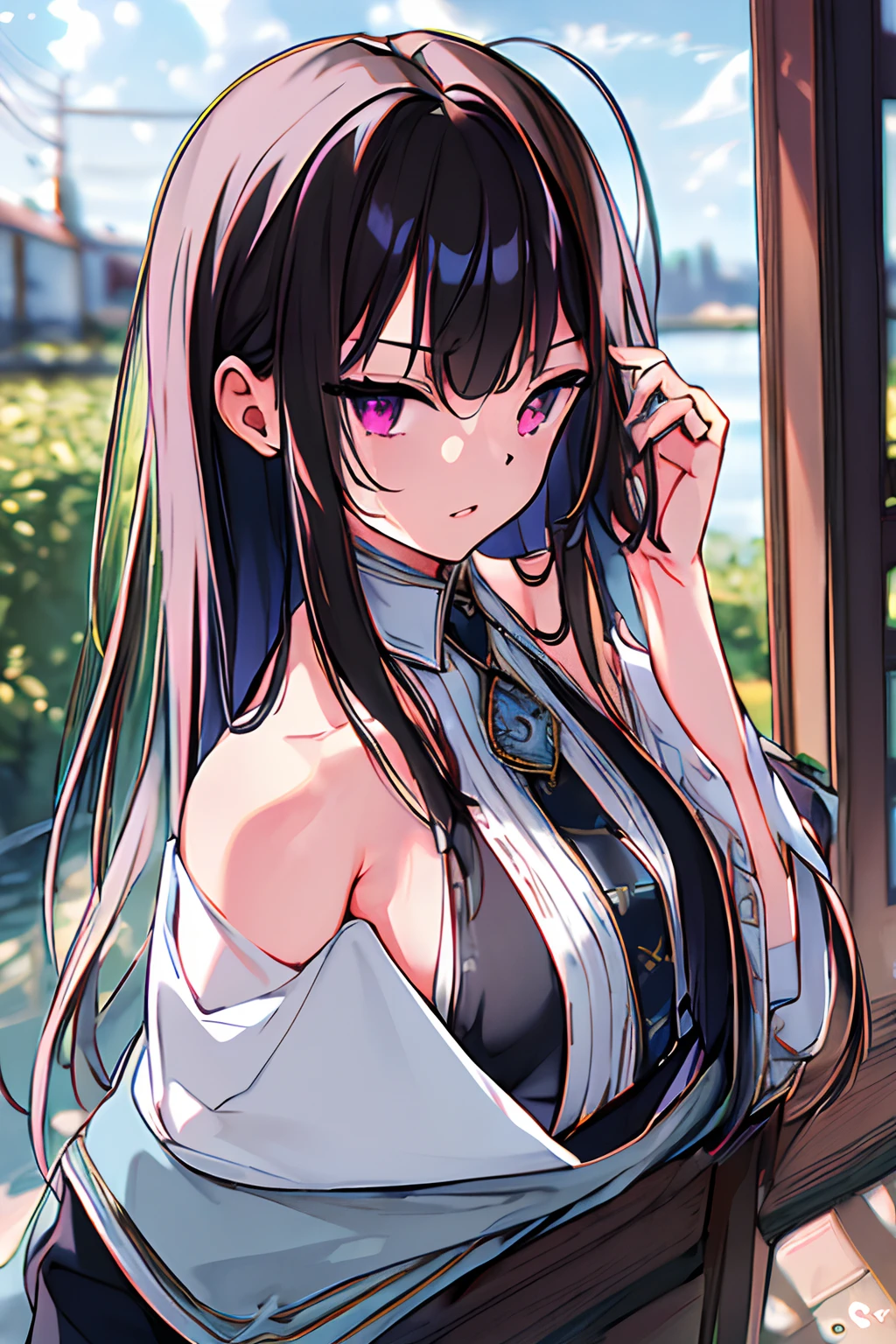 ultra realistic 8k cg, masterpiece, intricate detail,best quality, chromatic aberration, 1girl, long hair, eye highlights,sharp eyes,off shoulder,