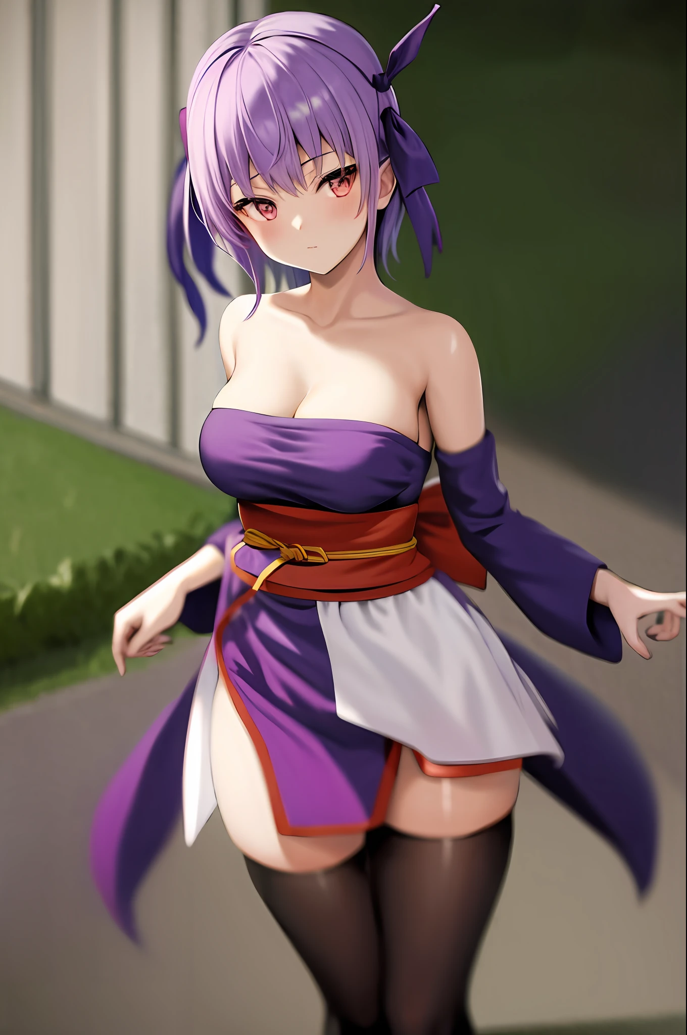 masterpiece, best quality, highres, 1girl, ayane, obi, purple japanese clothes