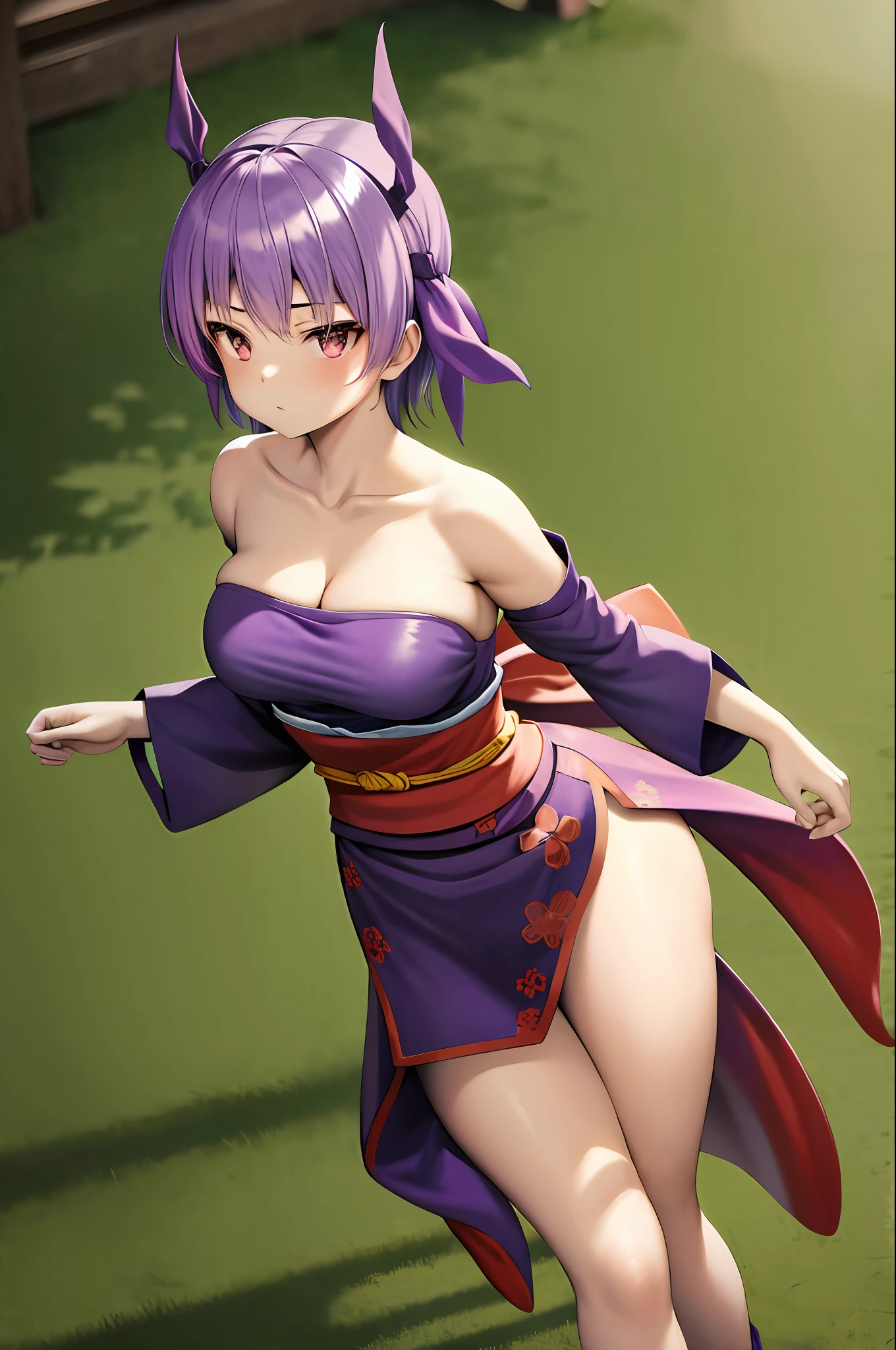 masterpiece, best quality, highres, 1girl, ayane, obi, purple japanese clothes