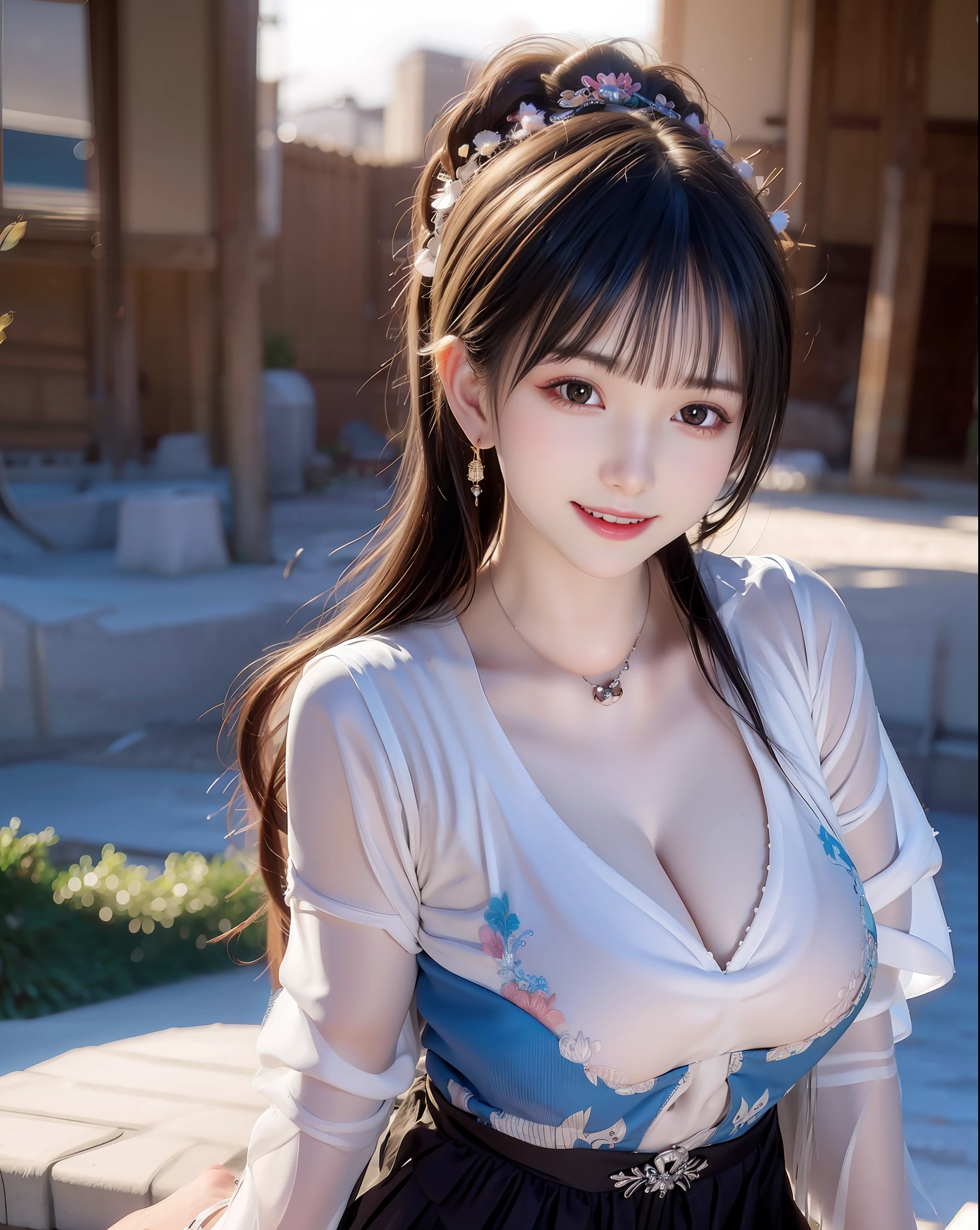 (8k, RAW photo: 1.2), top quality, ultra high resolution, dramatic angle, (fluttering detailed color splash), (illustration), (one girl))), (long hair), (rain: 0.9), (headdress: 1.4), there is an ancient palace next to the girl, Hanf, (emphasis), Color ink painting, (splash color), splash color, (((colorful))), (Sketch: 0.8), Masterpiece, Best Quality, Beautiful Paintwork, Very Detailed, (Denoise: 0.6), [Splash Ink], (Ink Refraction)), (Beautiful Detailed Sky), Moon, Very, Detail, (Masterpiece, Best Quality, Very Detailed) CG Unity 8k wallpaper, masterpiece, best quality, super detail), (garlic),
