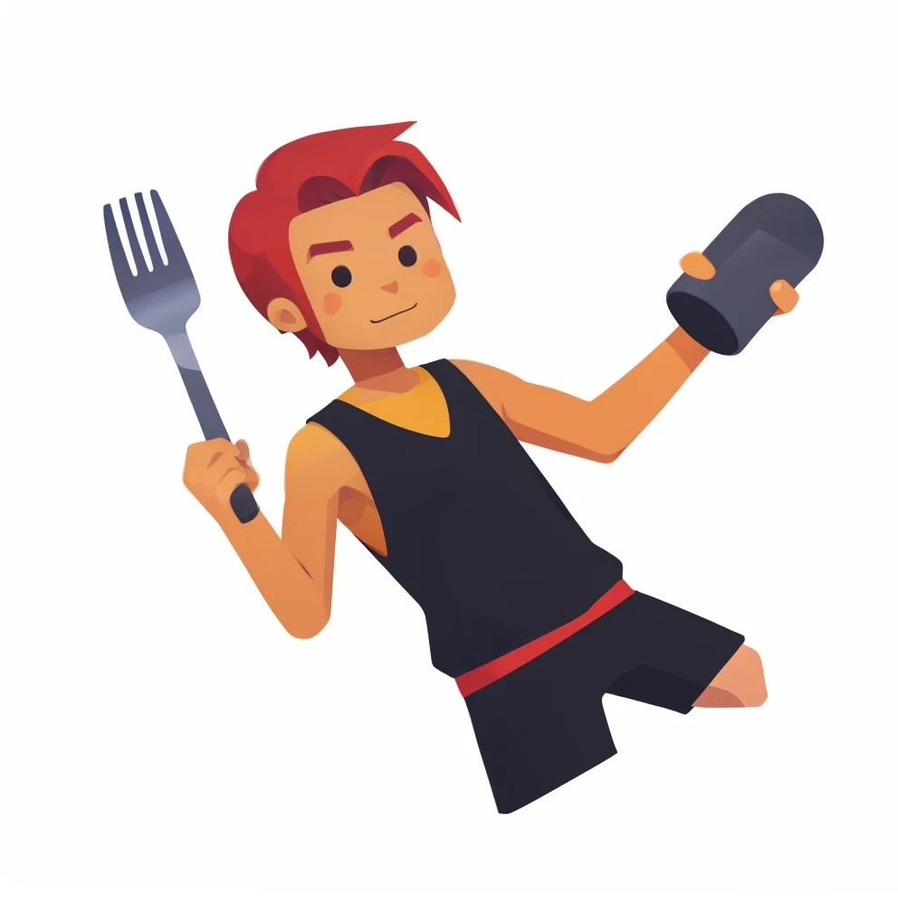 quadratic element，cartoony，handpainted，stickfigure，little man，full bodyesbian，red tinted hair，male people，Fork waist action