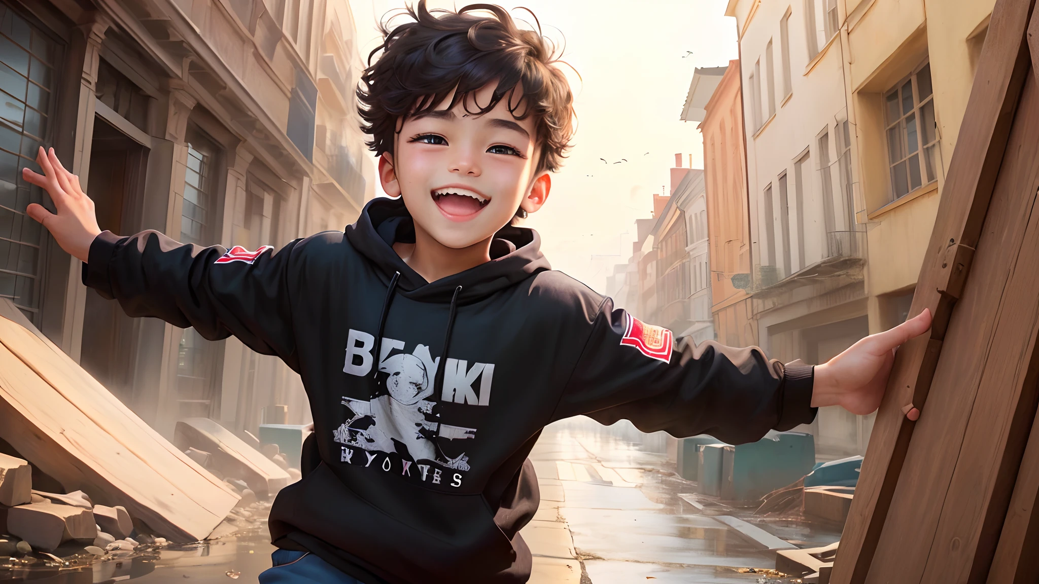 younge boy,Blackn clothes,jubilation