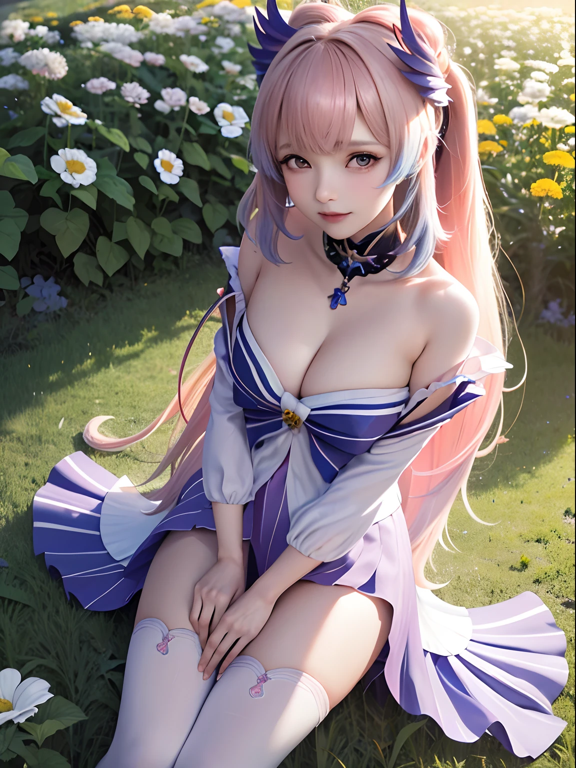 ultra high res, (photorealistic:1.4), raw photo,16K, (solo,1girl,:1.2), Flower field, flower, butterfly, kokomidef, kokomirnd,