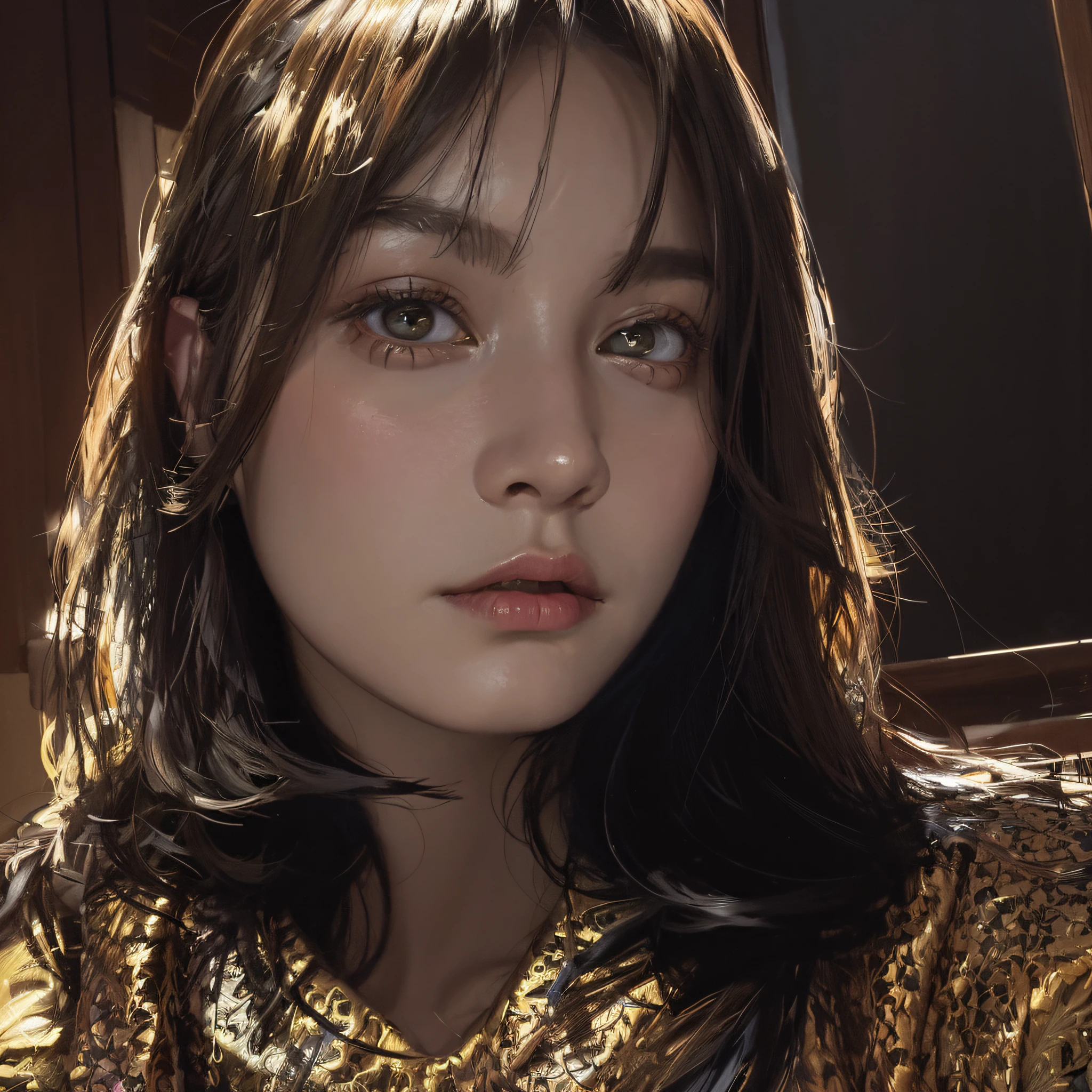 ((David Hockney+Alphonse Mucha)of surrealist portraits of women, Fantasyart)、photographrealistic、动态照明、ArtStation、poster for、Volumetriclighting、Very detailed faces、4k、Award-Awarded、1girl、in the darkness nigth、deep shading、low tune、(formal outfit:1.4)、long whitr hair、whaite hair