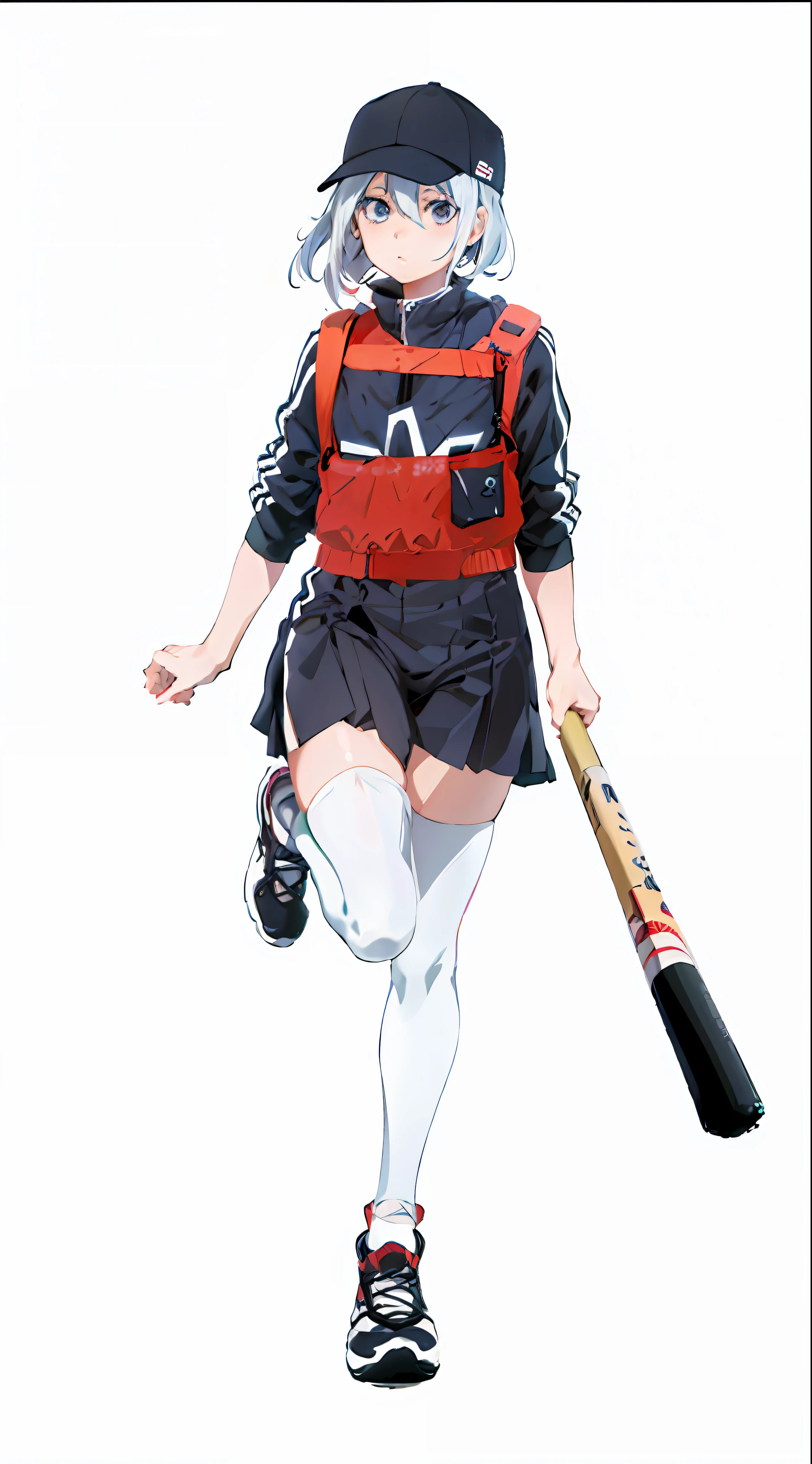 Anime girl walking on white background with baseball bat and uniform, hyuga hyuga, Female protagonist 👀 :8, yayoi kasuma, the anime girl is running, makoto kano, inspired by Kamisaka Sekka, Also, iwakura lain, made with anime painter studio, inspired by Sōtarō Yasui, gapmoe yandere