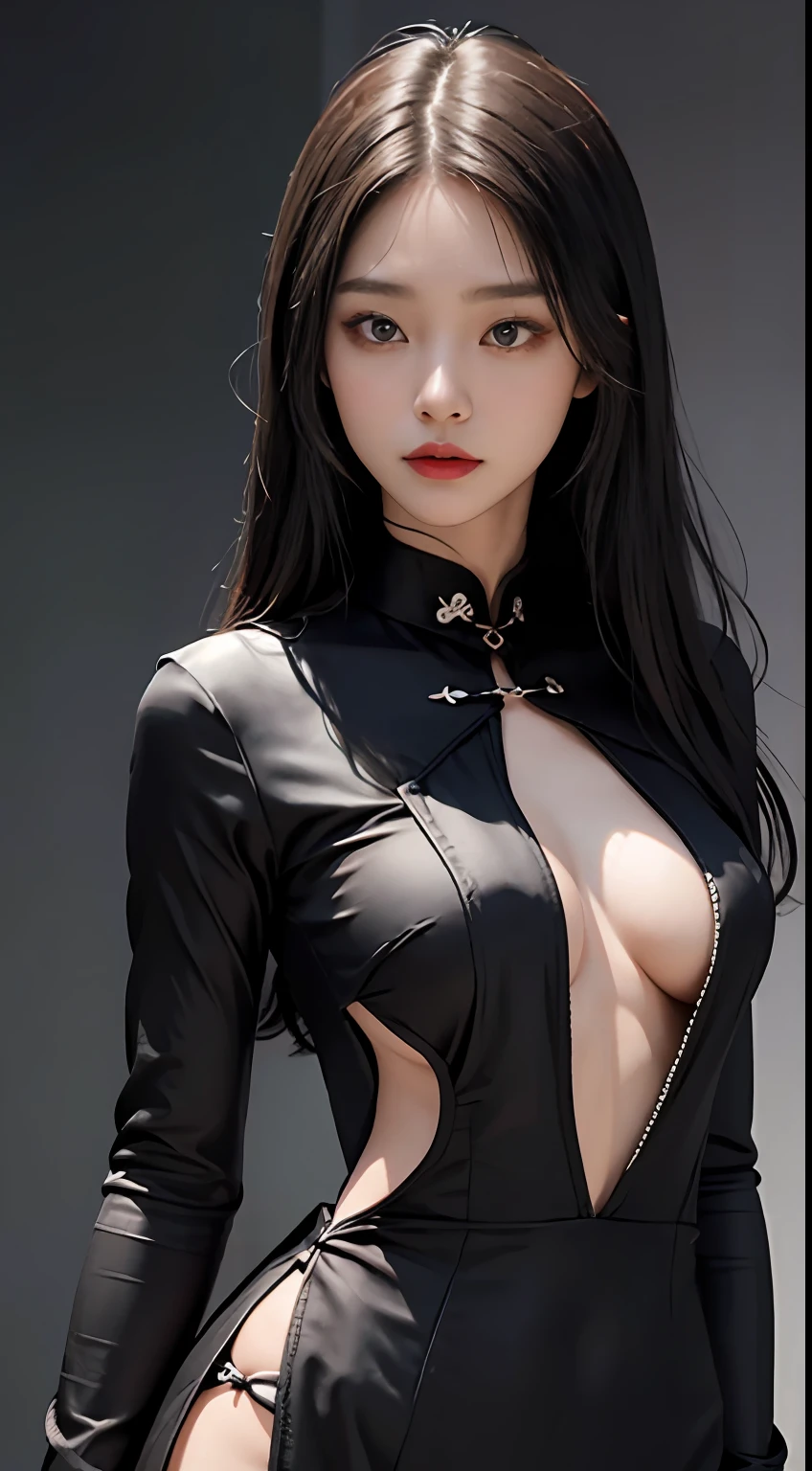 delicated face，Teasing expressions，Tempting action black silk cheongsam，，NSFW，（（best qualtiy，8K，tmasterpiece：1.3））），Clear focus：1.2，（layer cut，The large：1.2），Beautiful Women in Perfect Figure：1.4，Slender abs：1.2，Moist body：1.5，Highly Detailed Face and Skin Textur，Detailed eyes，二重まぶた，long whitr hair