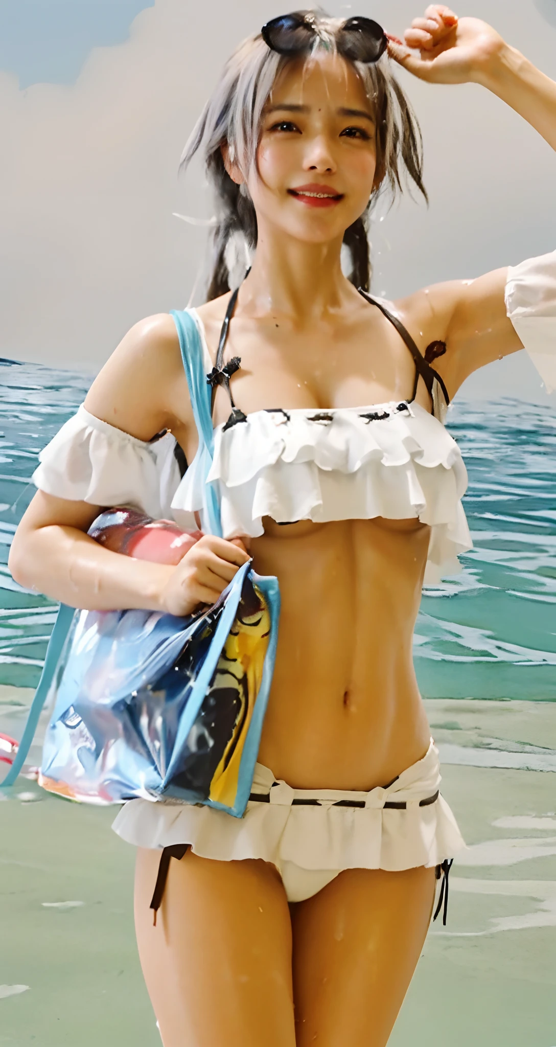 Lower breast、爆乳、Highly exposed、(1girl in:1.2)、 (((((a closeup、Portrait、A smile)))))、(Photorealsitic:1.4)、top-quality、extremely delicate and beautiful、hight resolution、lowrise、a miniskirt、elbowgloves、(Beautiful detailed red eyes)、Facial light、(电影灯光:1.5)、(nabel)、(High exposure)、(Exposure of the abdomen)、(Ribs、Abs)、(huge-breasted:1.6)、dynamic ungle、(Arched back:1.3),shinny skin、glistning skin、perspired、(((Very sweaty、fresh、water dripping、Very sweaty、Wearing sweat、Water for the body、hair water)))、