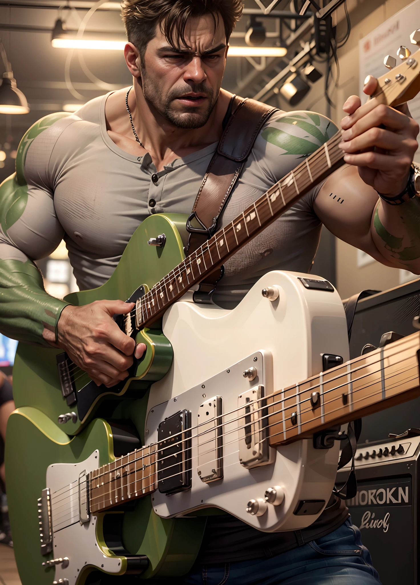 Hulk playing guitar 8k realistic