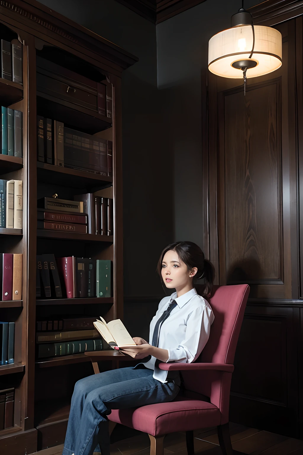 Sit in the library，Prepare for the exam and read in a chair