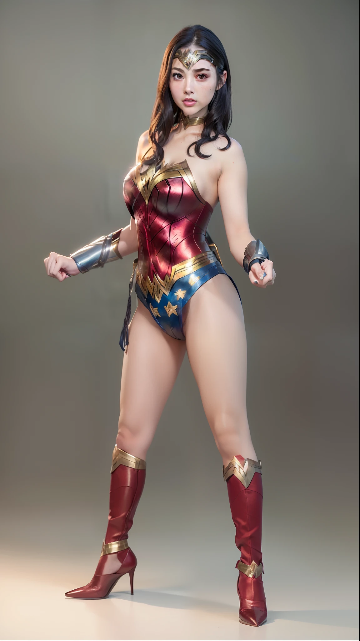 top-quality、masterpiece、超A high resolution、(Photorealsitic:1.4)、Raw foto、(((Make the most of the original image)))、(((Wonder Woman Costume)))、((a beauty girl))、((Top image quality、8K))、((top-quality、8K、masterpiece:1.3))、Crisp focus:1.2、Beautiful woman with perfect body shape:1.4、Slender Abs:1.2、((layers-Cut、Colossal tits:1.2))、a wet body:1.5、Highly detailed facial and skin texture、