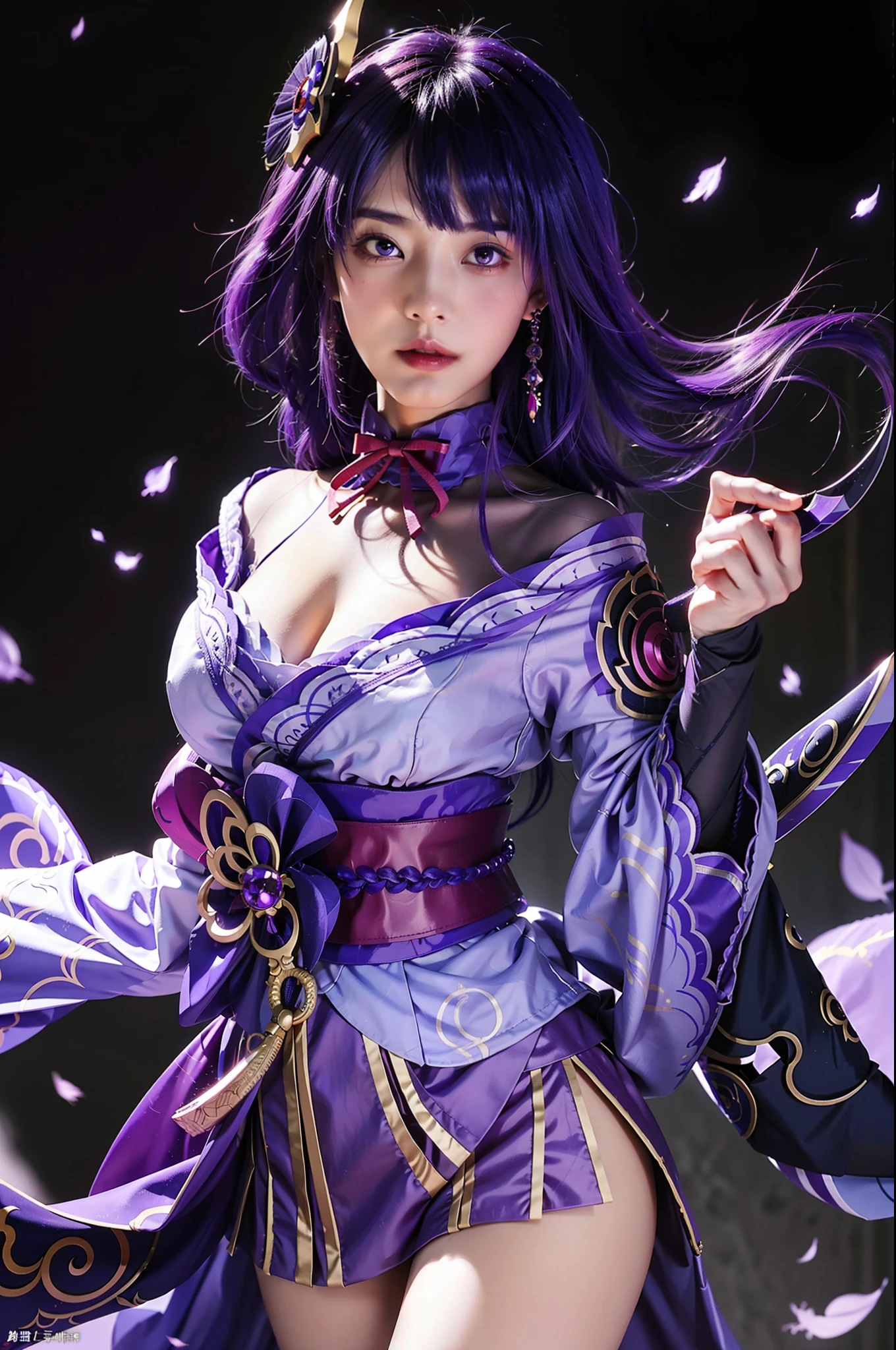 Girl with purple hair and purple dress with sword, Ayaka Genshin impact, detailed figures: Highly detailed and beautiful fan art, onmyoji portrait, shalltear bloodfallen, ayaka game genshin impact, Kushatt Krenz Key Art Women, high detailed official artwork, 8K high quality detailed art