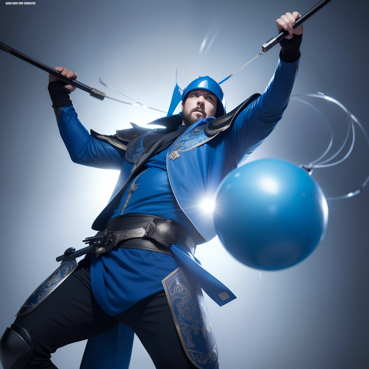 Man throwing blue irredentist blue balls, concept art, 4k