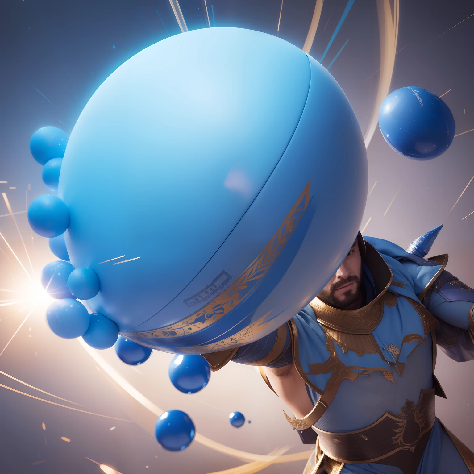 Man throwing blue irredentist blue balls, concept art, 4k