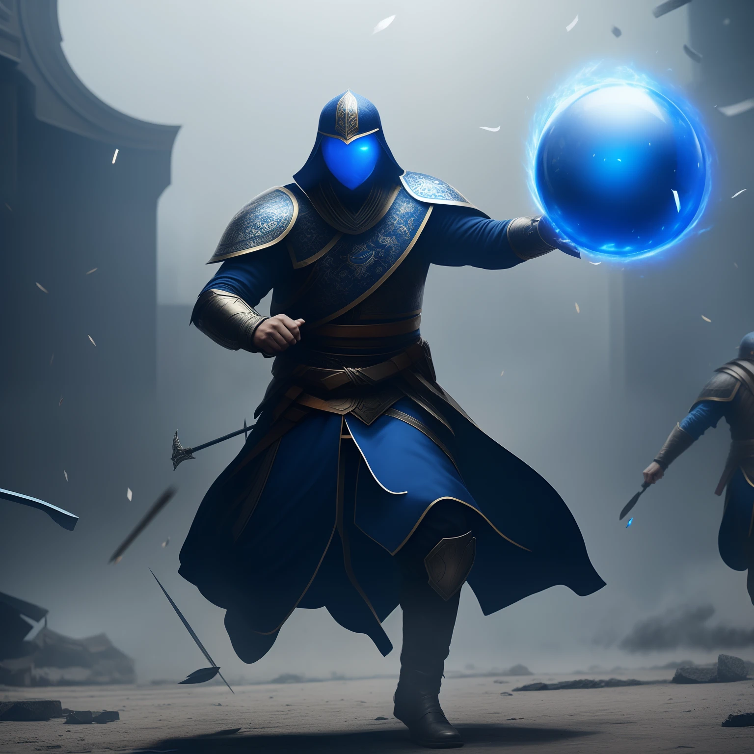 Man throwing blue irredentist blue balls, concept art, 4k
