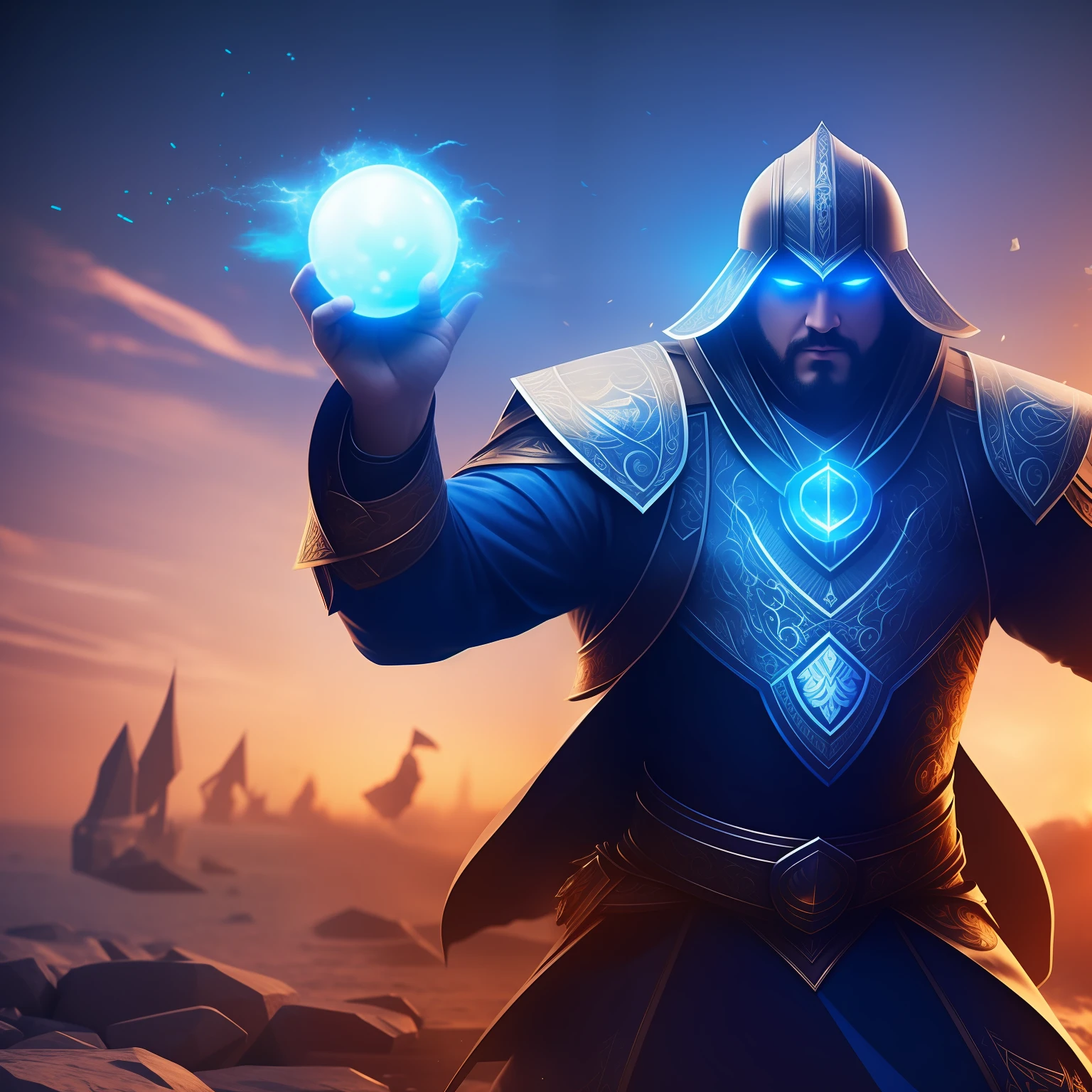 Man throwing blue irredentist blue balls, concept art, 4k