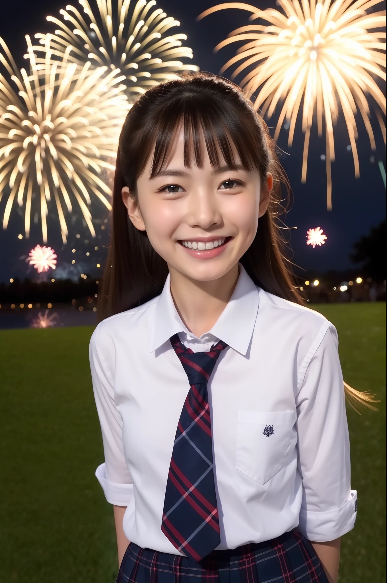 A smile、hi-school girl、While doing fireworks