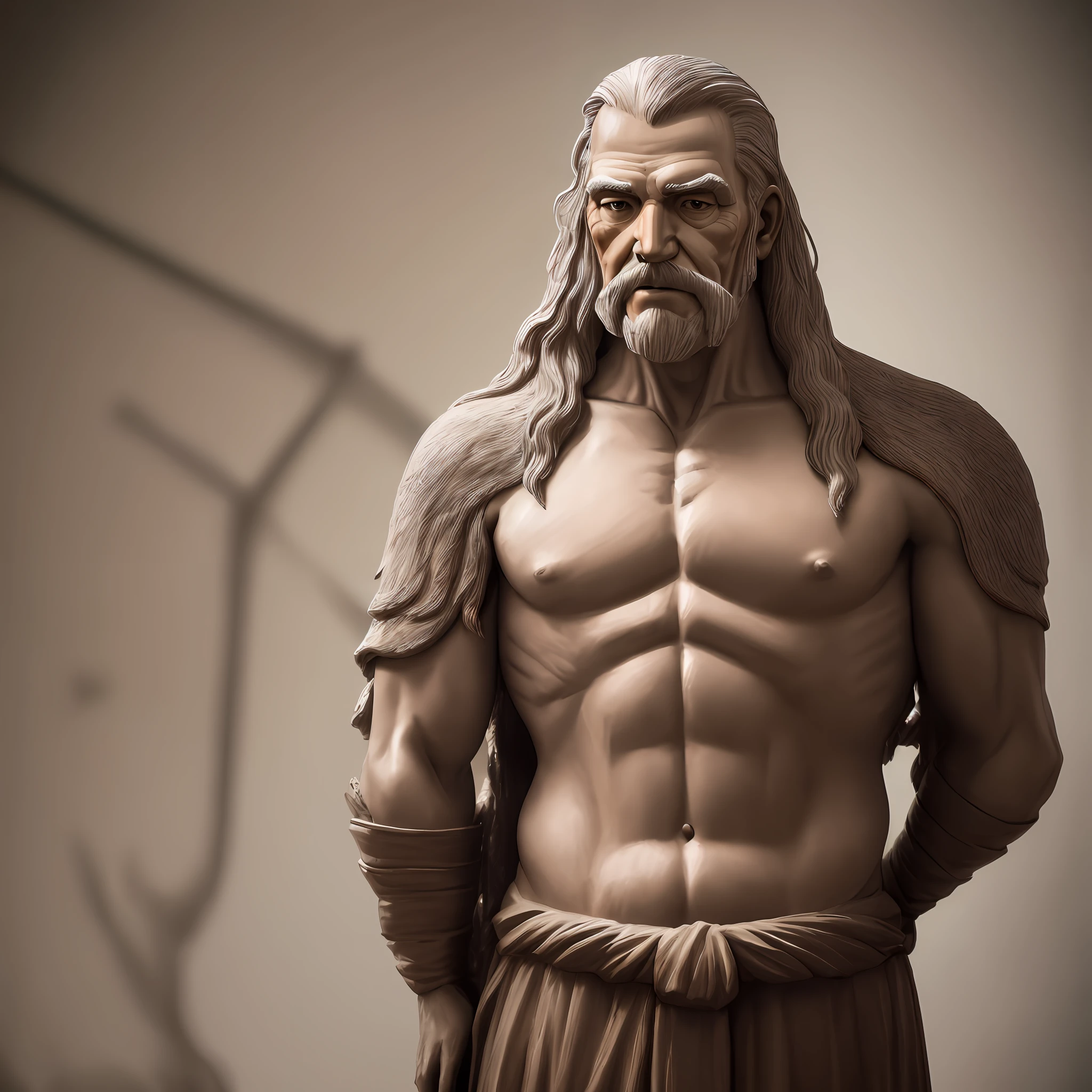 Homem velho, estoico, escultura