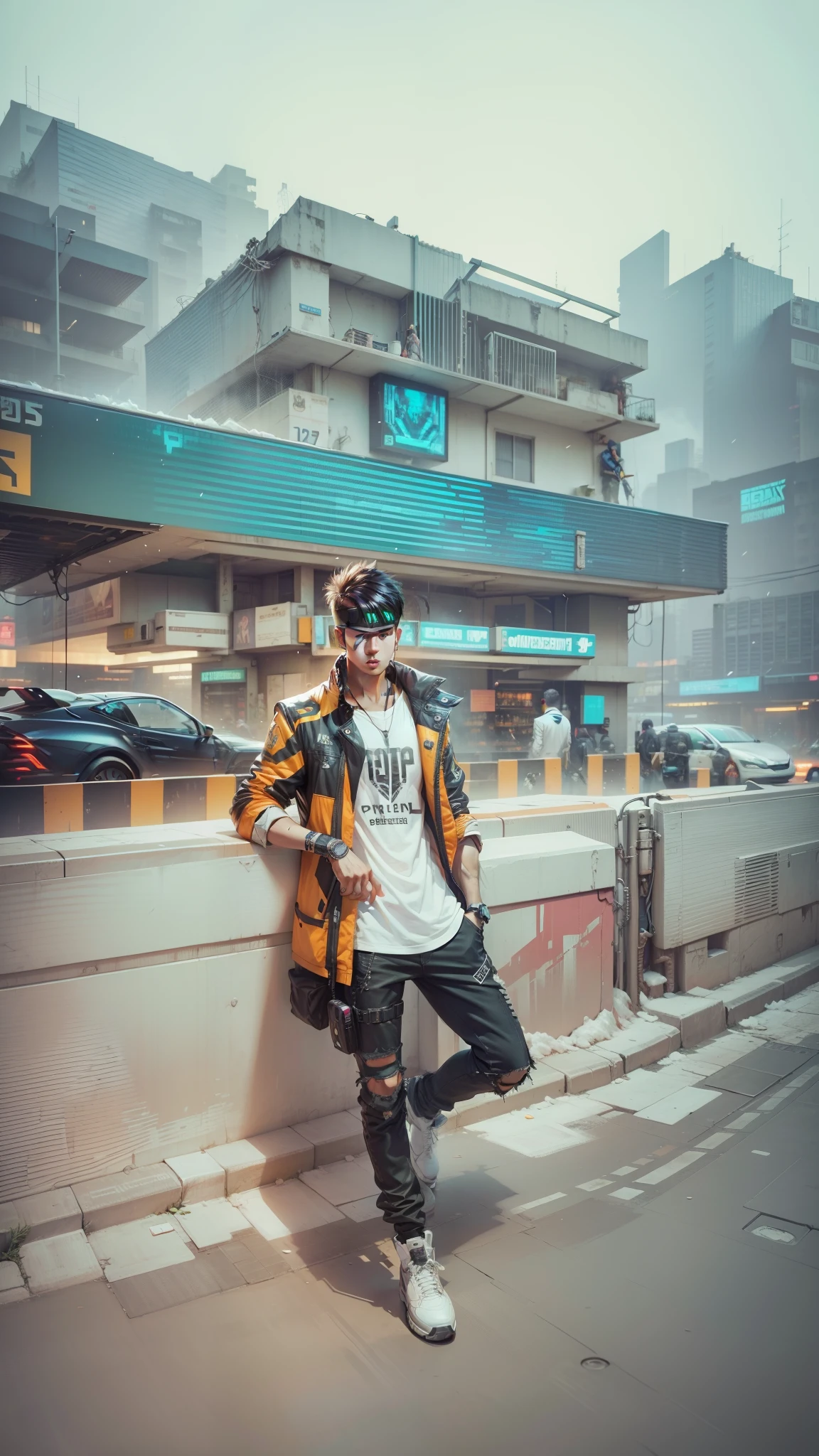 Change background cyberpunk handsome
boy realistic face,namey