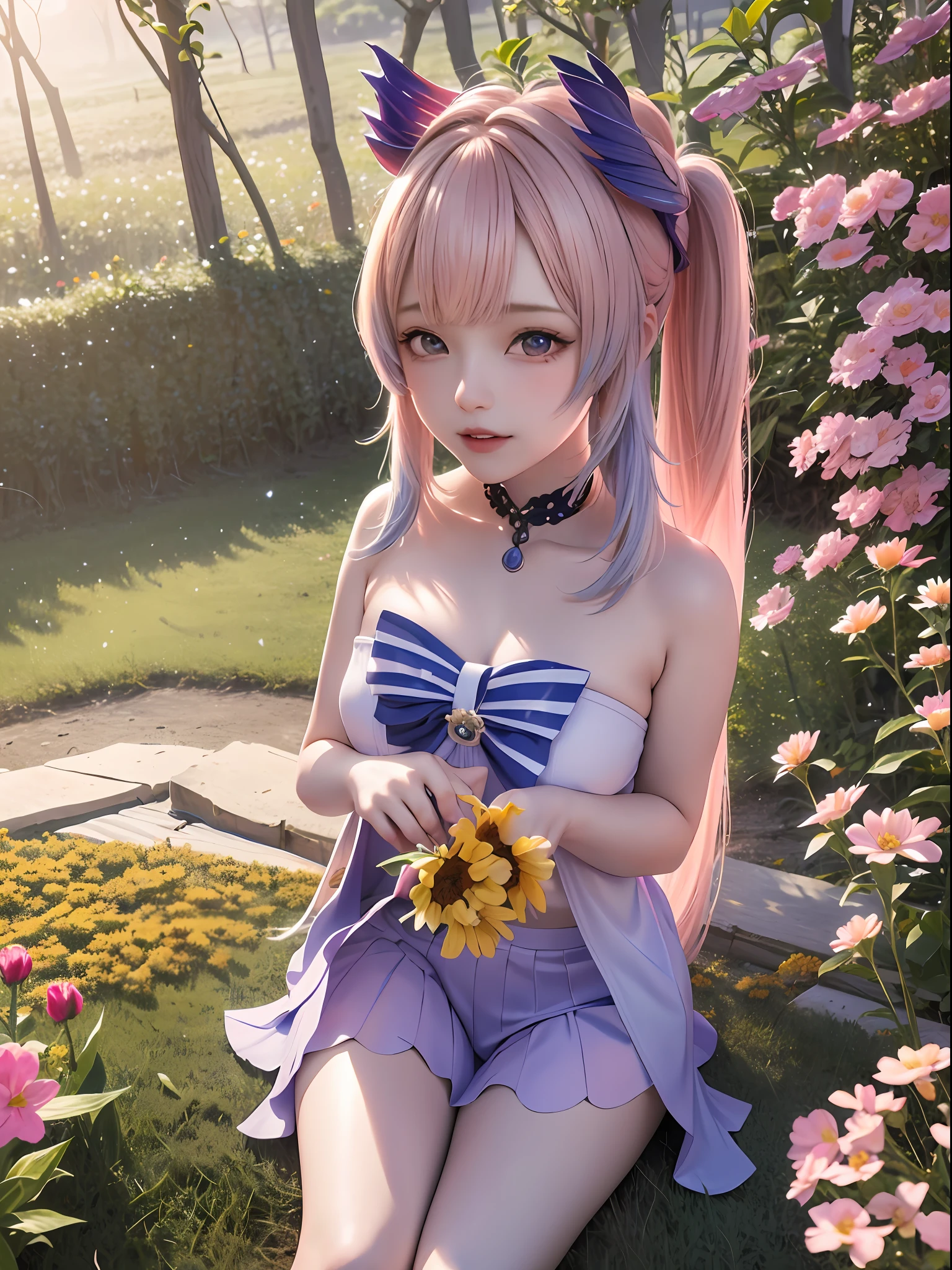 ultra high res, (photorealistic:1.4), raw photo,16K, (solo,1girl,:1.2), Flower field, flower, butterfly, kokomidef, kokomirnd,