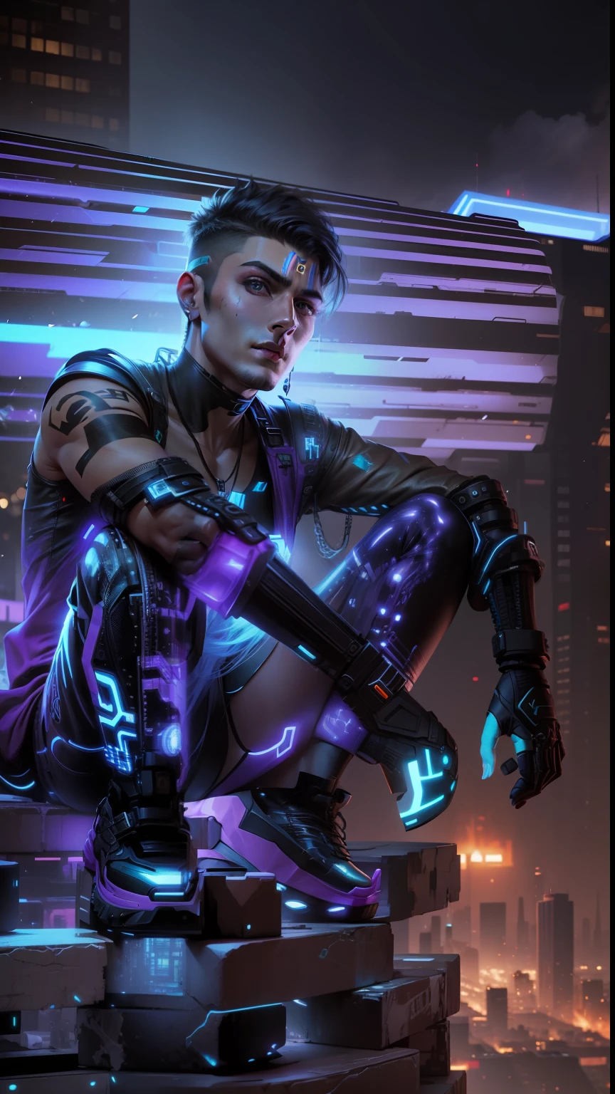 Change background cyberpunk handsome boy, realistic face, 8k ultra realistic