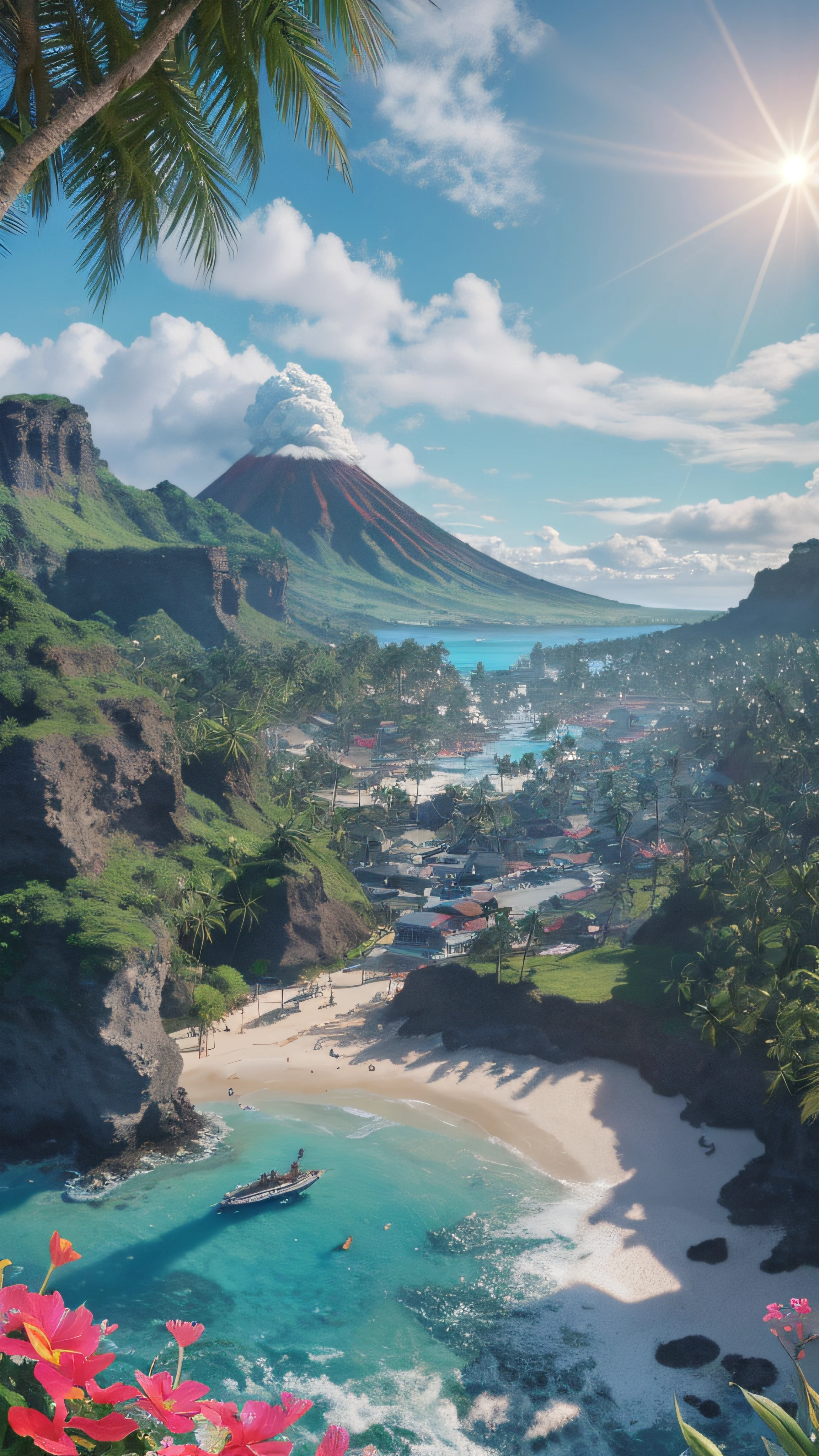 best quality, super high resolution, masterpiece, photorealistic, 8k resolution, epic movie poster, volcanic eruption, award winning portrait photo (full body:1,3) from (moana:1,2), (shell bikini:1,2 ), (water goddess :1.2), tribal tattoo, (submerged:1.2) in the pacific ( ocean:1.1), arm behind head, (partially submerged shot:1.2), (waves:0.9), isolated island background, trees palms, beach, fluffy clouds in the sky, outrun, steam kit, trends on artstation, high detail, fine detail, intricate, (lens flare:0.9), (backlight:0.9), (bloom:0 ,9), [Style-Micro::10], Intricate detail , Super detailed, Super tall, Incredibly detailed, Seamless, Amazing detail, Fine detail, Cinematic lighting, Smooth and beautiful, CG, unity, 8k wallpaper, detail wallpaper 8k CG, stunning detail,