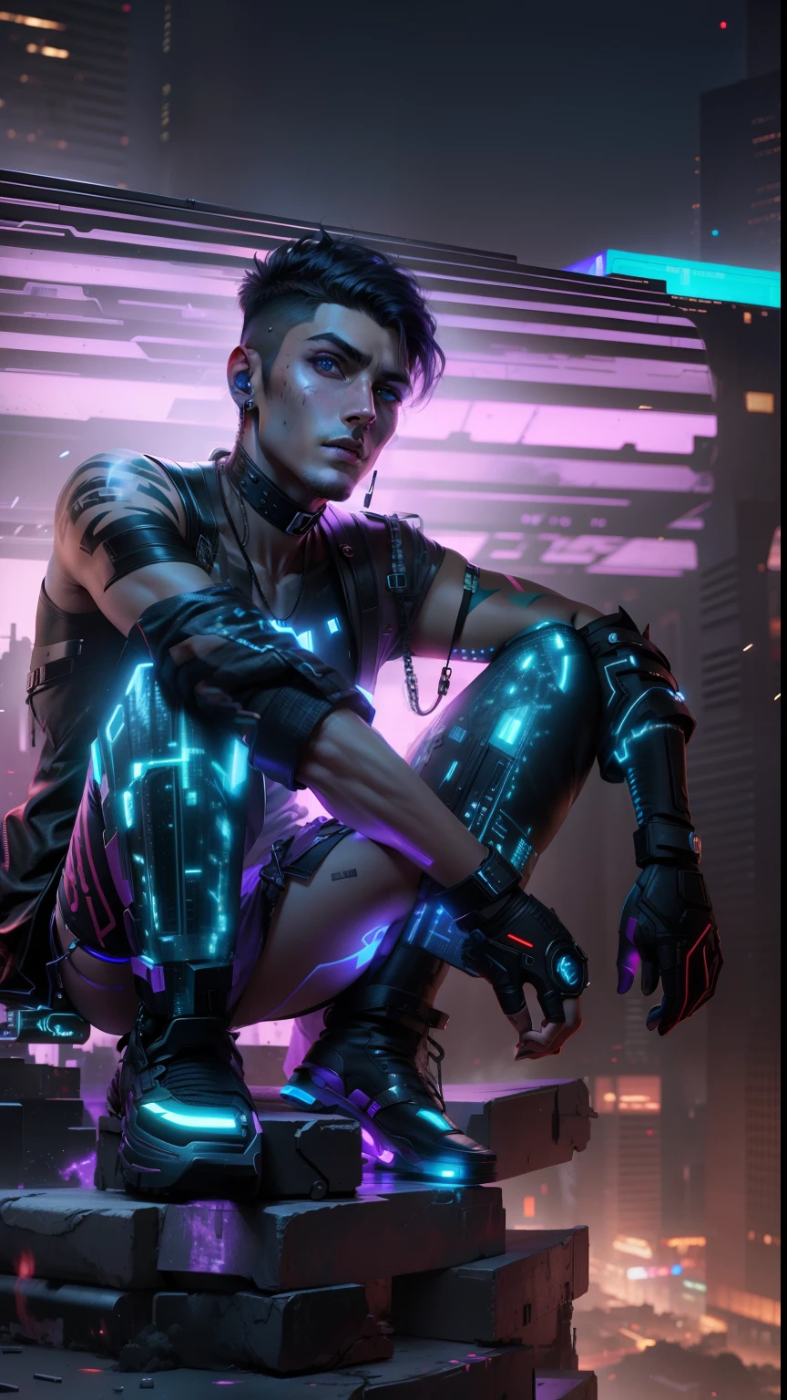 Change background cyberpunk handsome boy, realistic face, 8k ultra realistic