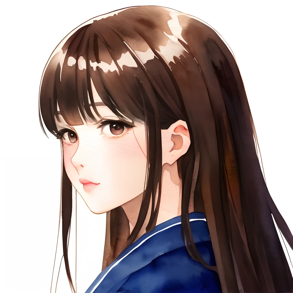ANIME,WATERCOLOR,CHINESE,PAINTINGS,ARTSTYLE,(white background:1.4), original,(illustration:1.1),(best quality),(masterpiece:1.1), (colorful:0.9),(medium shot:1.4),upper body, clear sharp focus,indoors, looking at viewer,((beautiful)), pretty face,brown hair,black eyes ,INPAINTING ,