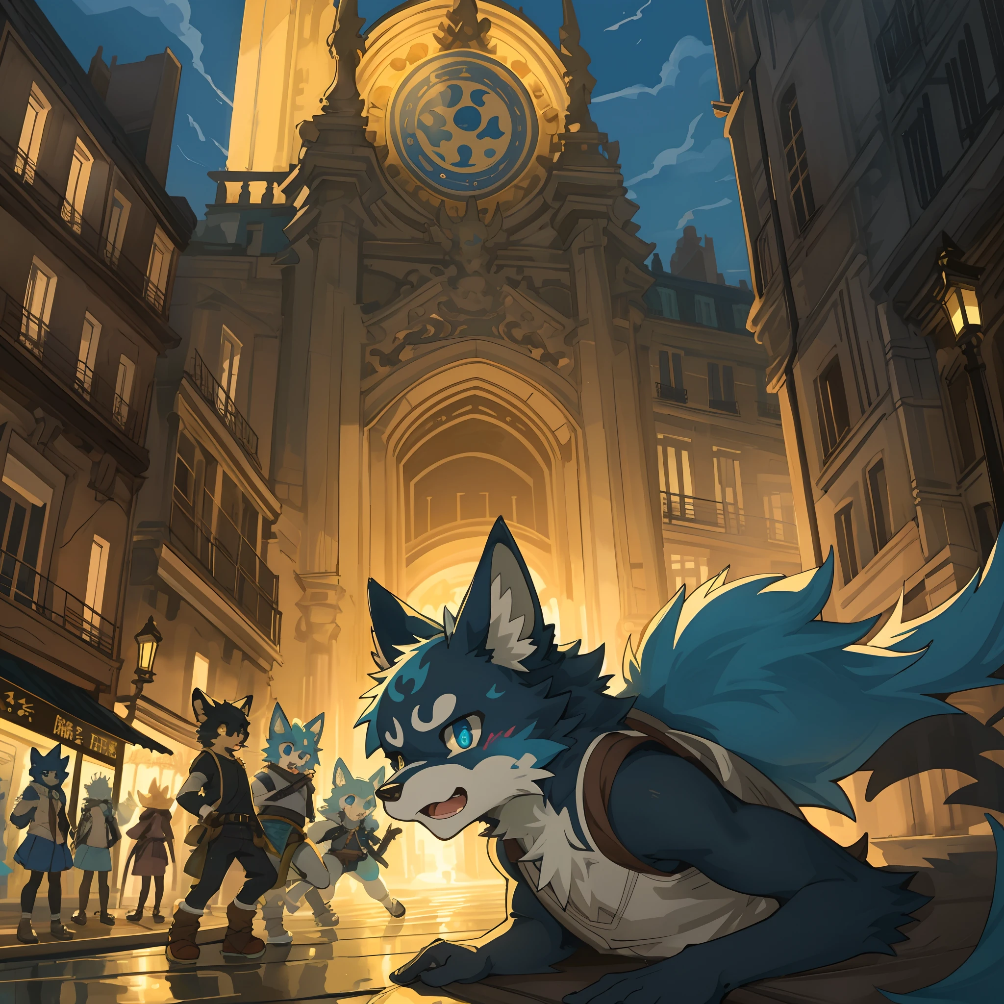 top quality, best quality, High-quality illustrations, masterpiece, super high resolution, detailed background, Streets of Paris, The fountain, 6+boys, 6+girls, absurdres(highly detailed beautiful face and eyes)perfect anatomy, expression, good lighting, cinematic shadow(kemono, furry anthro)assorted poses, dynamic angle, panel layout,