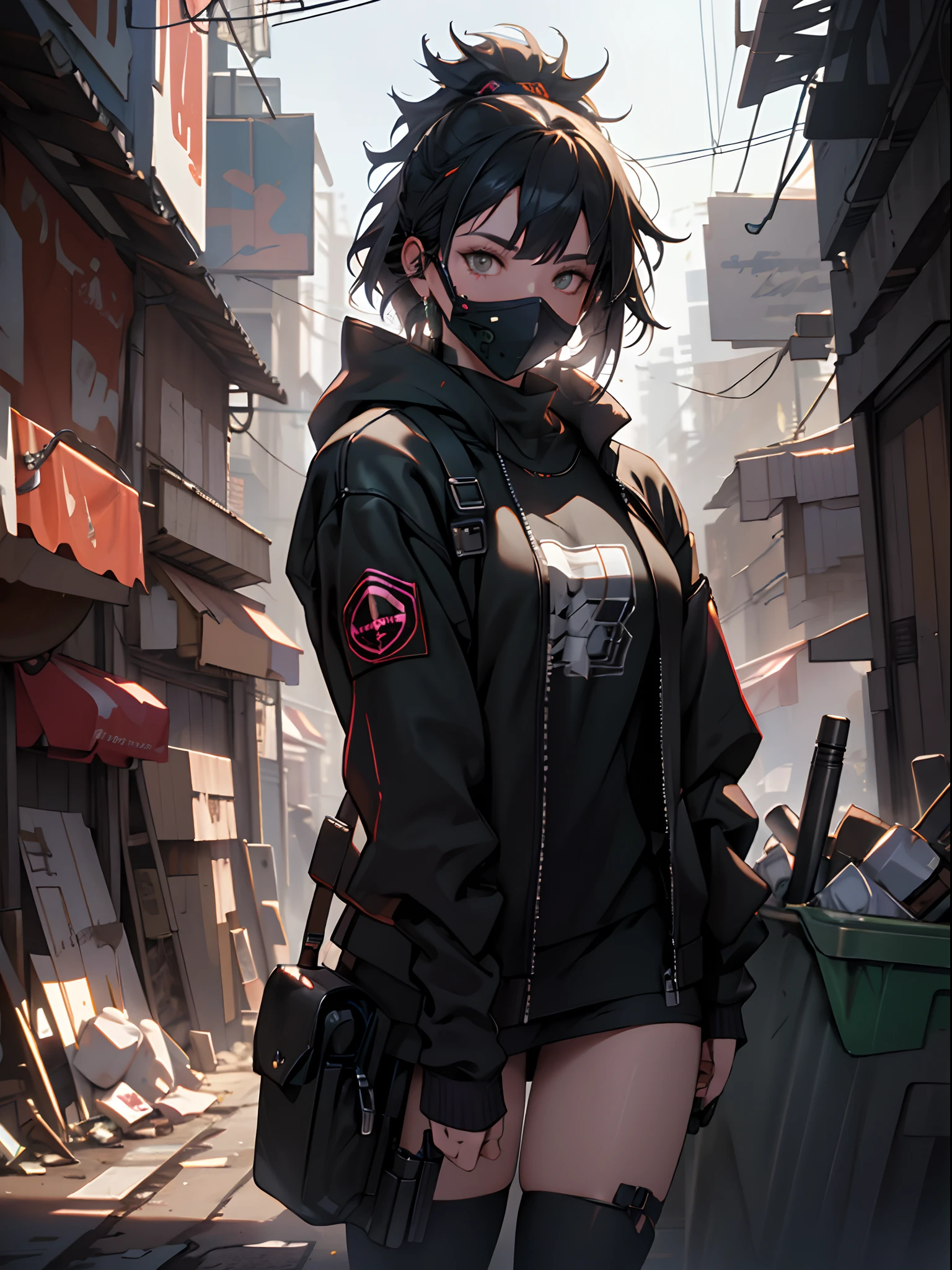 ultra detail, high resolution, ultra detailed, best quality, amazing, top quality, extremely detailed CG unity 8k wallpaper, cinematic lighting, cyberpunk, girl, trash gang facemask