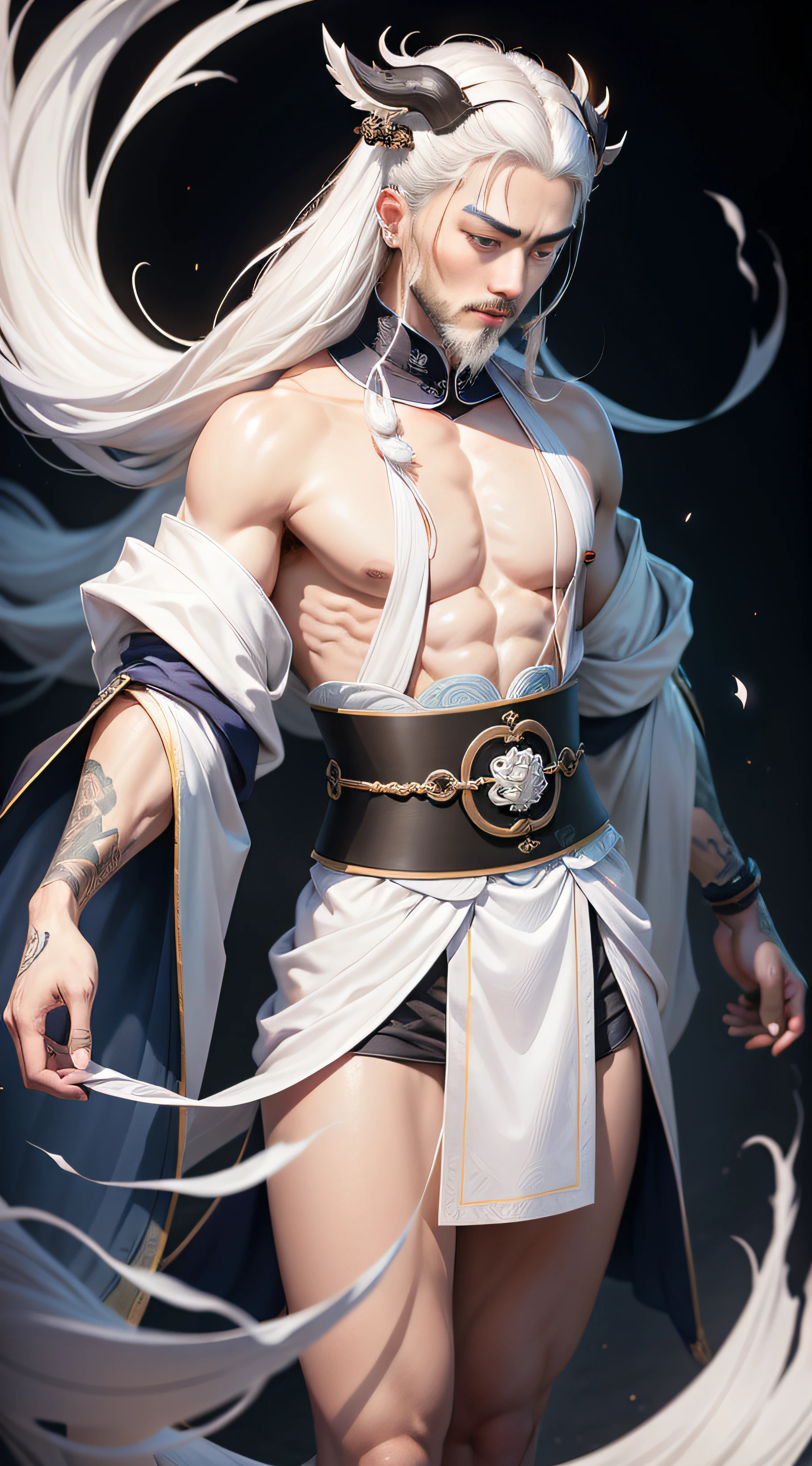 (tmasterpiece)Guviz-style artwork, Guviz, prayer meditation, inspired by Lü Ji, Li bai, Hand twisted beard, A man wearing a white Tang Dynasty robe,guweiz masterpiece, Inspired by Lan Ying, wearing a long flowing robe, Xianxia, heise jinyao,Graphic projects are becoming more and more detailed,Super good texture and precise replenishment,Shapes have lines,Clear structure,The background pattern is finer