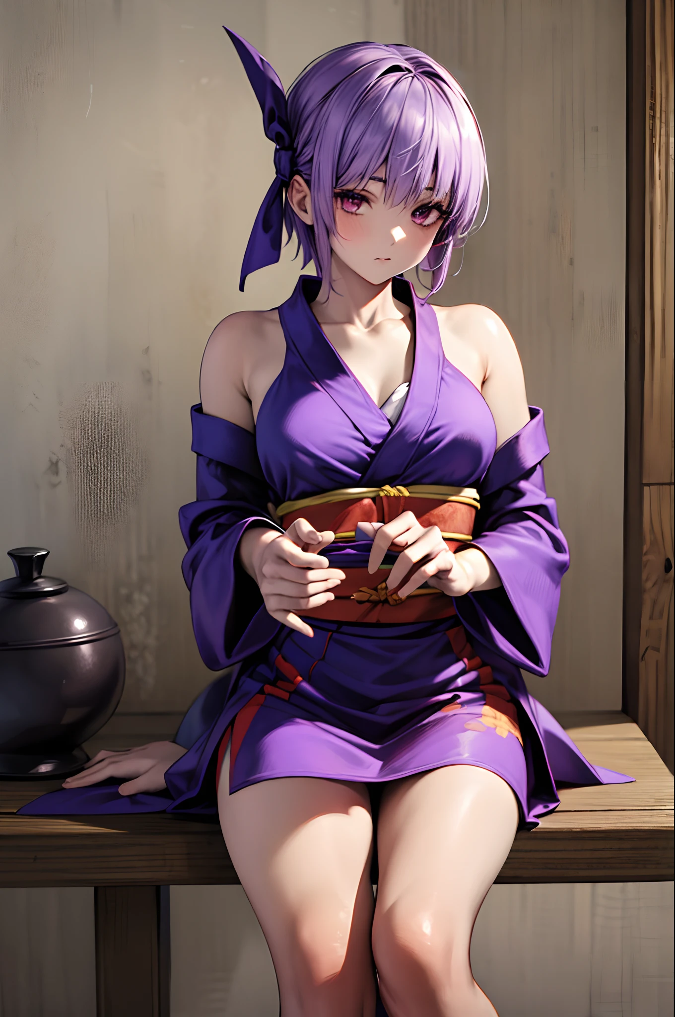 masterpiece, best quality, highres, 1girl, ayane, obi, purple japanese clothes