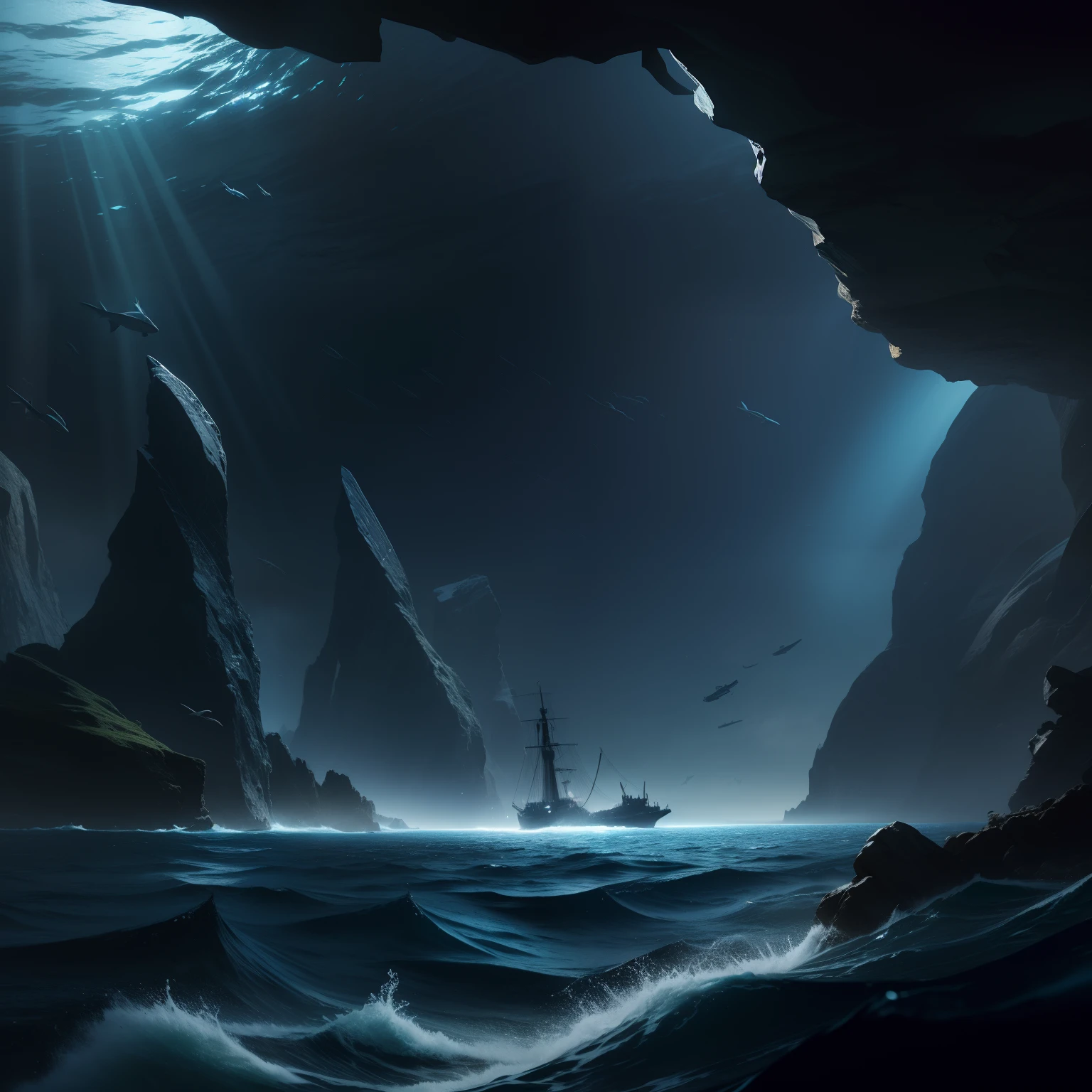 Deep blue sea, concept art, 4k