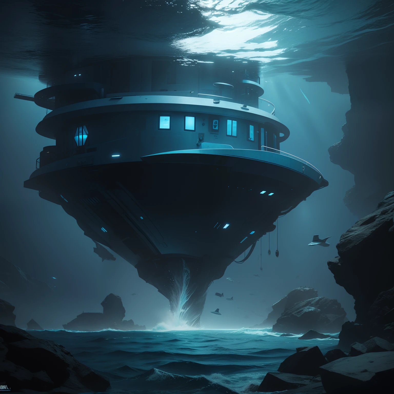 Deep blue sea, concept art, 4k