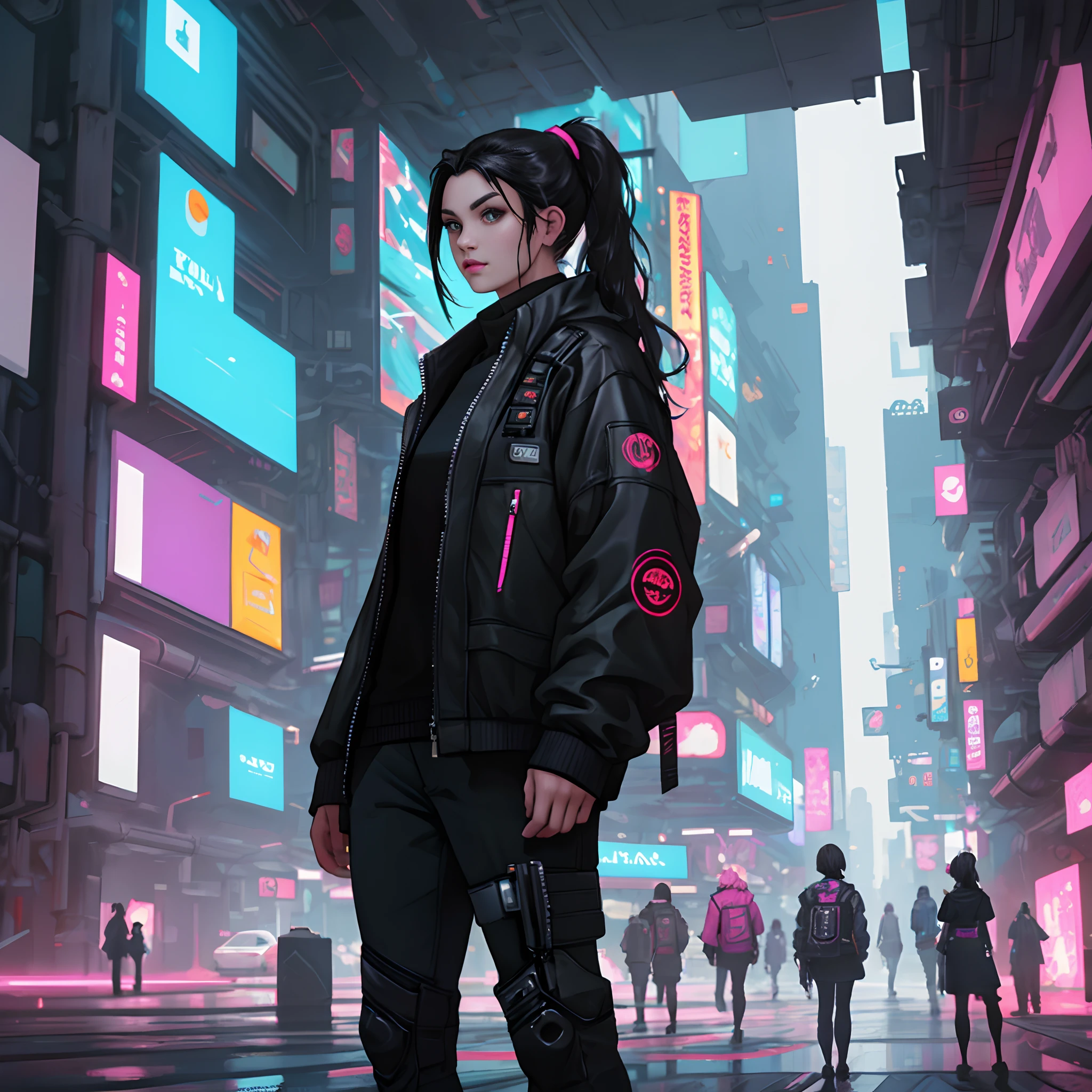 Beauty in the hair，Double ponytail wear，Cyberpunk-inspired short outfits，Wear black silk