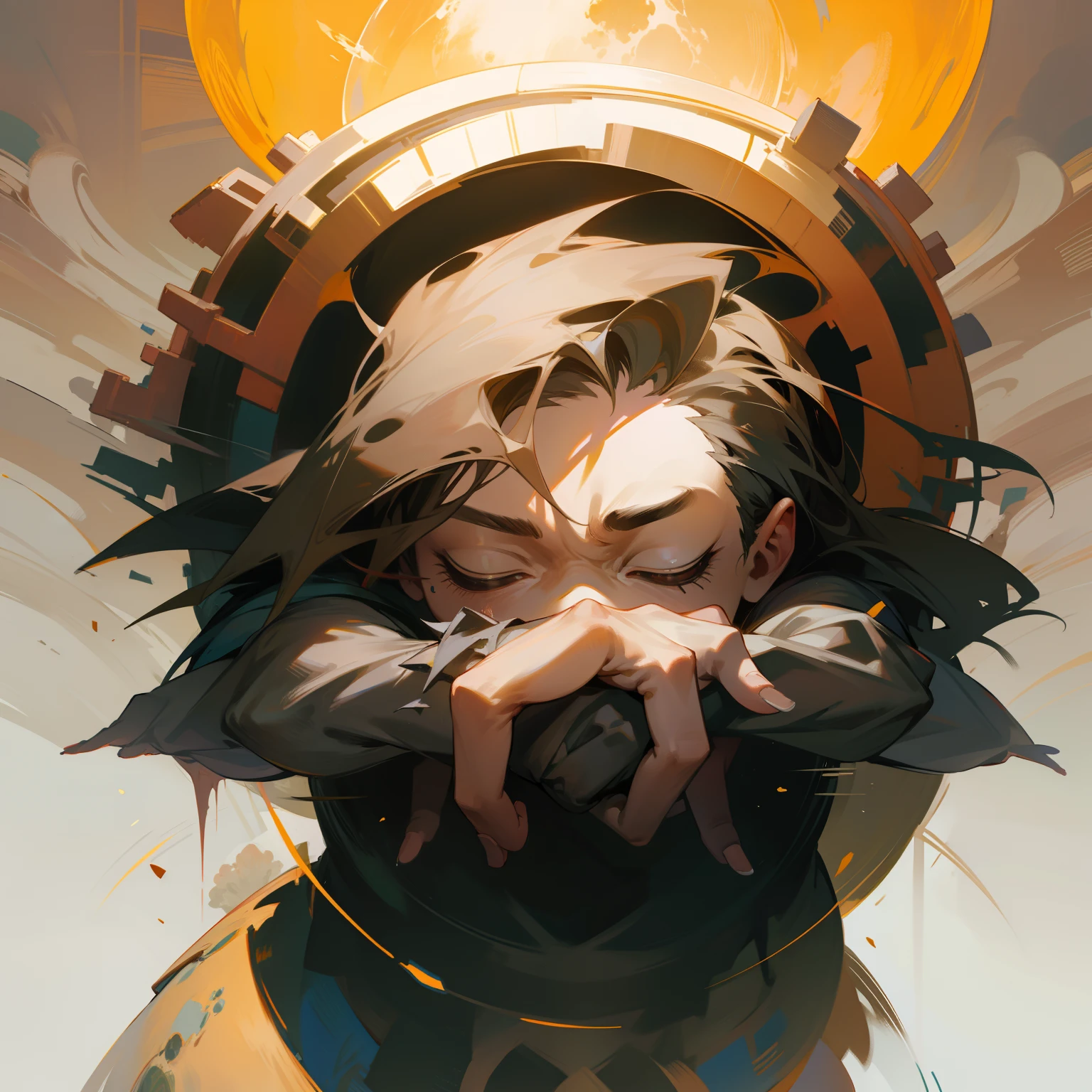 A giant monster holding the earth,The face is terrifying。