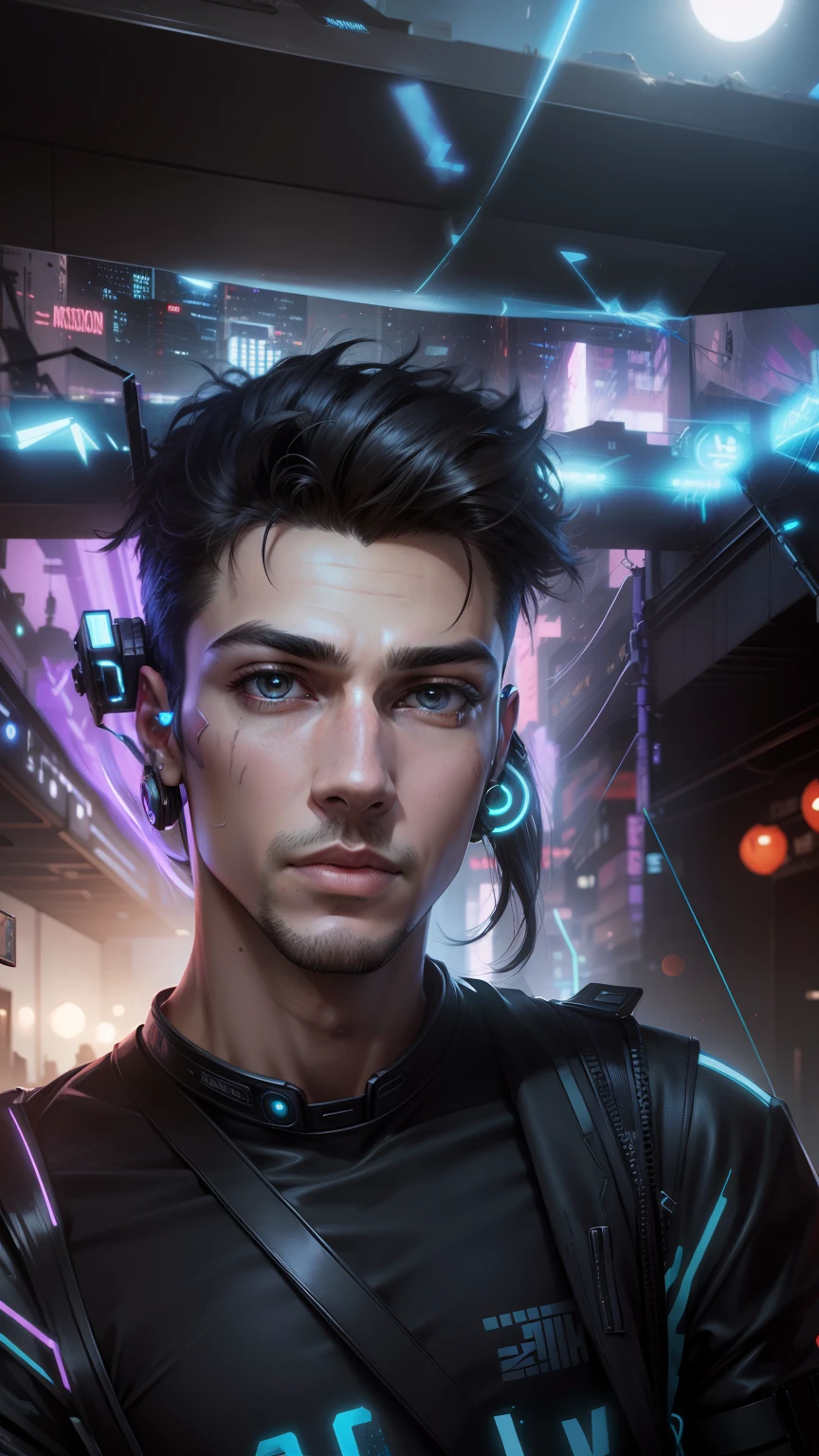 Change background cyberpunk handsome boy realistic face 8k ultra realistic
