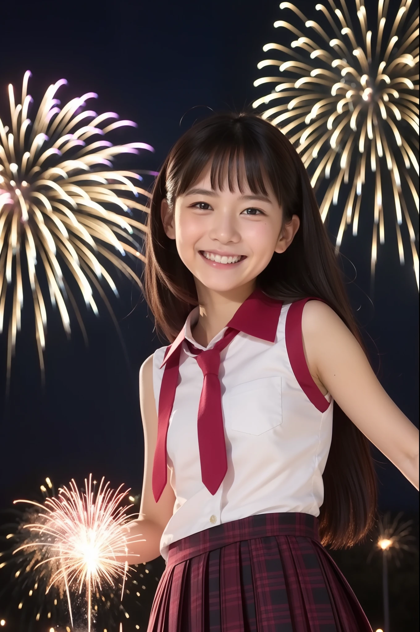 A smile、hi-school girl、While doing fireworks