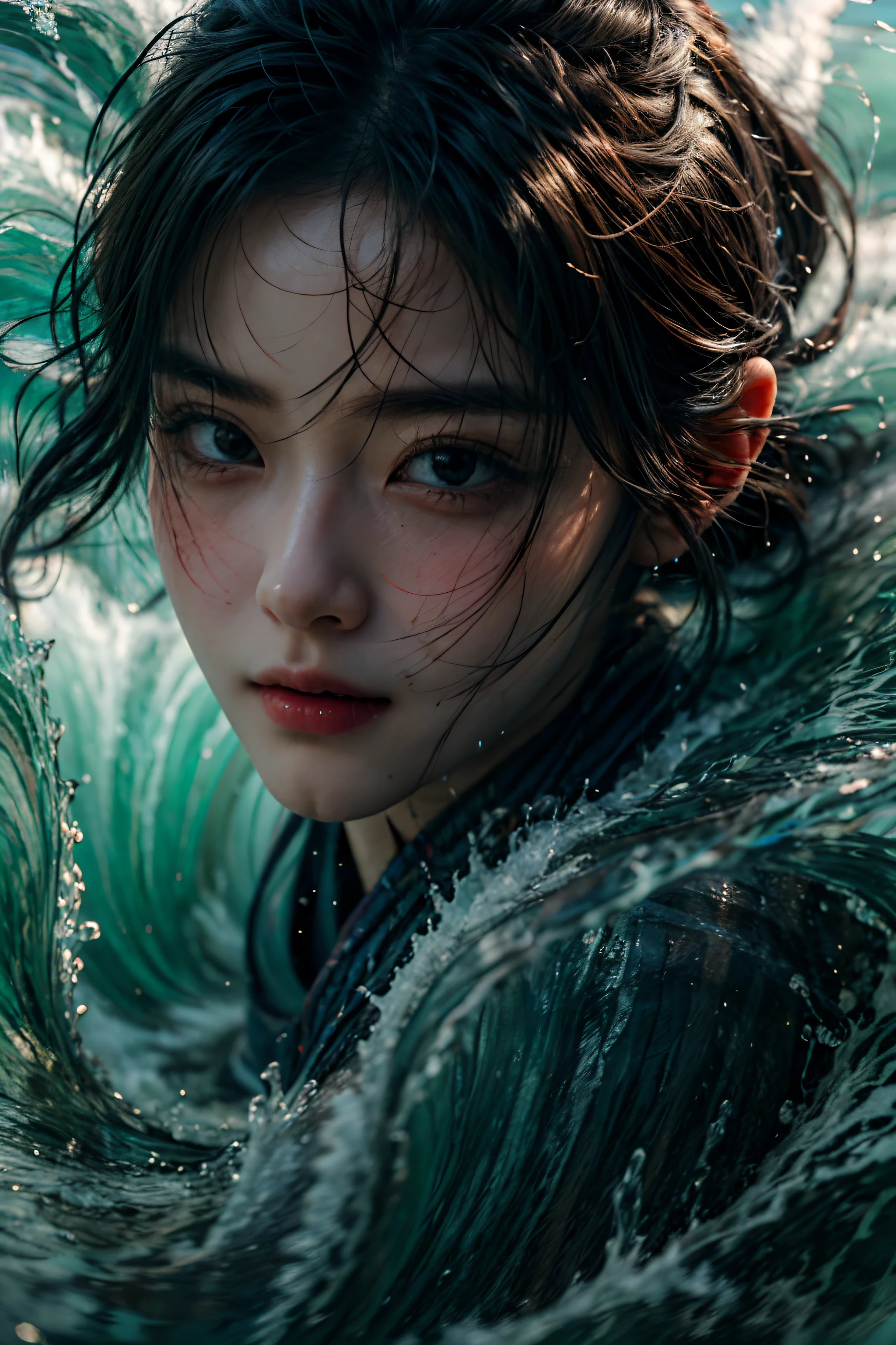 Best quality,masterpiece,ultra high res,1girl,beautiful_face,detailed skin, yushui,water,waves