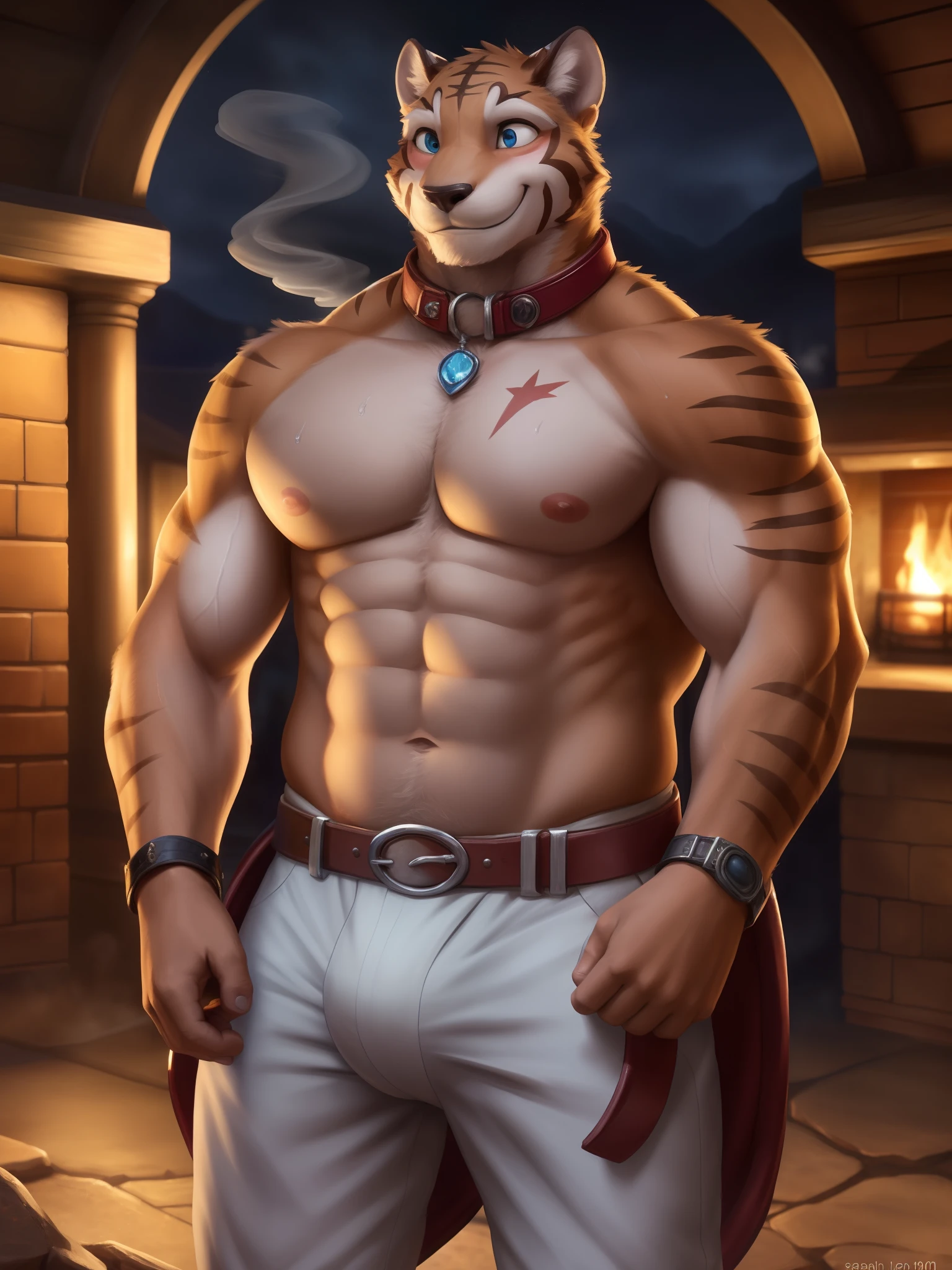 Grant，（Correct anatomy：1.7），（Red leather collar：1.5），sapphires，（Soft shadows）， 4K， A high resolution， detailed face with， Detailed eyes， A detailed， （full bodyesbian）， by Zackarry911， by Zaush， （By personalami：0.5）， musculous， big muscular male， Bala， Mature male， of a shirtless，white  panties，（Penile erection），（Large balls and sheaths：1.2），，coda， Blue eyes， Show muscles， (Shy face, Smile, Calm expression:1.7)，, Rainy,Dark:1.3,Arena:1.6,Dim, (fightingpose),White hand strap,Biceps, (Muscular), （erected ），Sweat，，8K HD，dark shadow，Wide dynamic range，hdr，low-light：1.2，pino daeni，（by ruaidri），virtyalfobo，Extremely detailed， Depth of field， Perfect lighting，Sharp people， Atmospheric，   hyper photorealism，hyper HD， Detailed background， Cowboy shot， scenic， Light against darkness， Smoke，