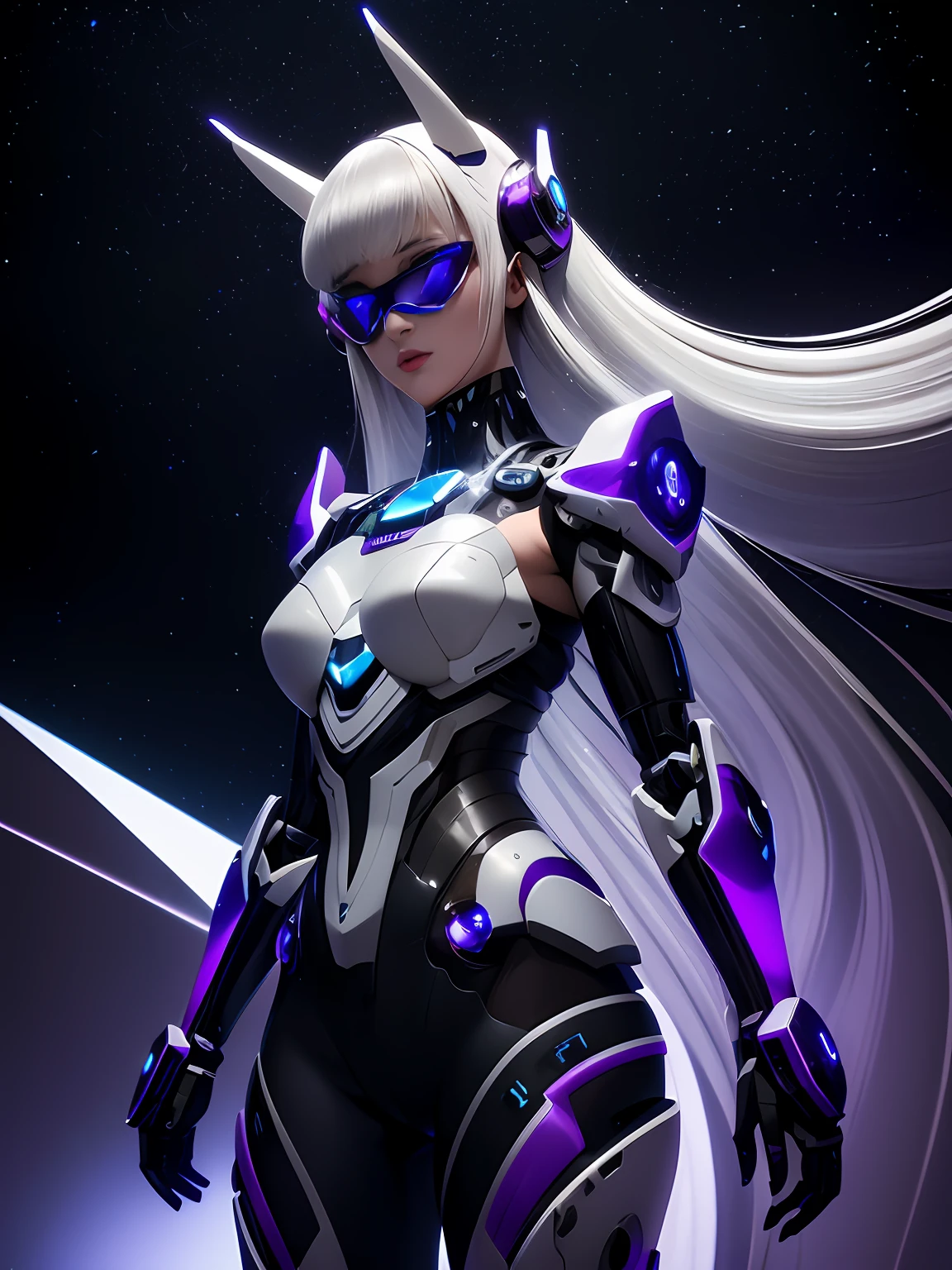 araffe woman in futuristic suit with futuristic hair and futuristic glasses, girl in mecha cyber armor, 3 d render character art 8 k, echo from overwatch, cyborg goddess in cosmos, in white futuristic armor, cyber universe style, android heroine, cyborg - girl with silver hair, overwatch inspired, portrait anime space cadet girl, as overwatch character, knights of zodiac girl