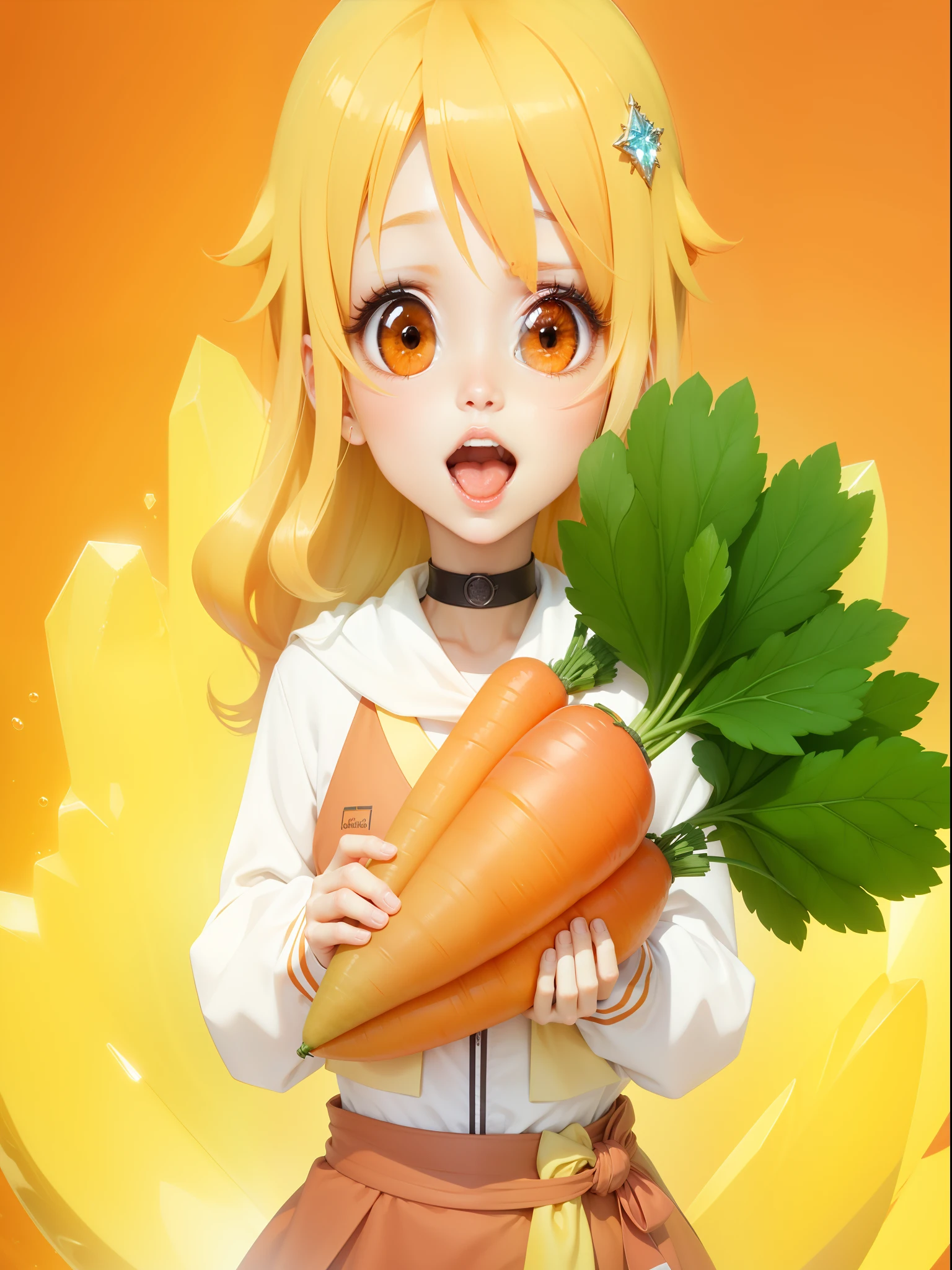 Beautiful oranges shining eyes, like crystal clear glass, carrot